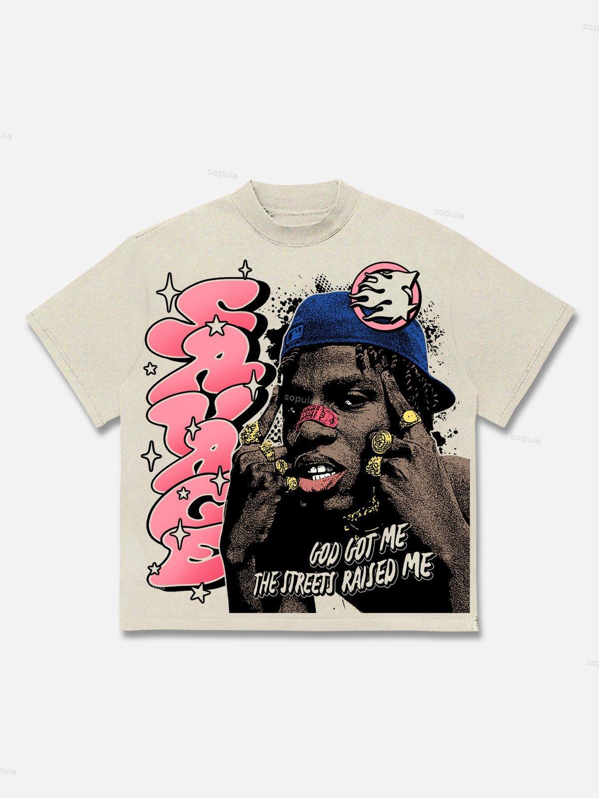 Savage Street Trend Character Graphic Cotton T-shirt Product Image