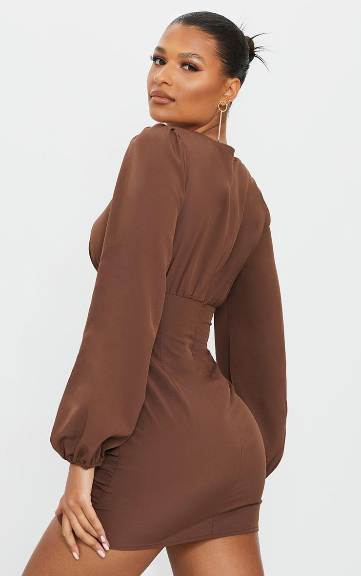 Chocolate Ruched Long Sleeve Bodycon Dress Product Image