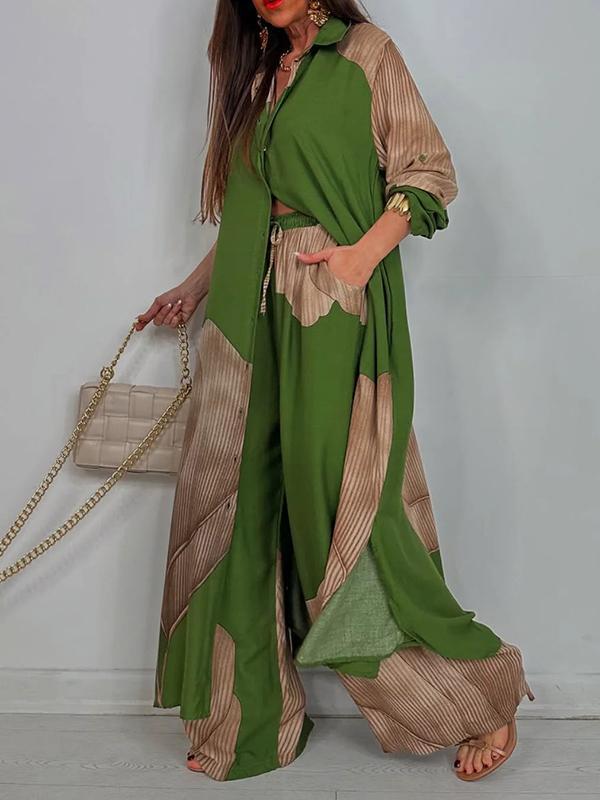 High Waisted Wide Leg Drawstring Elasticity Floral Printed Split-Joint Pants Trousers Product Image