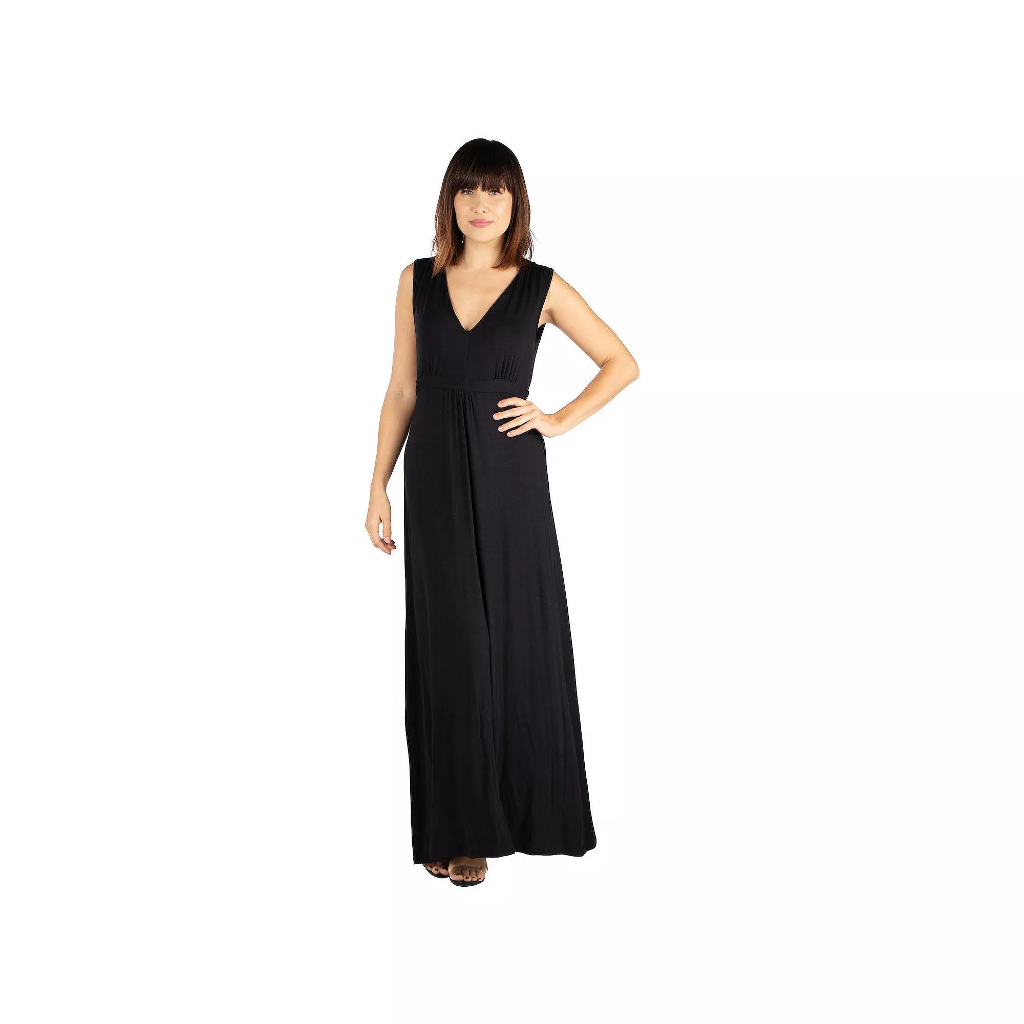 Women's 24seven Comfort Apparel V-Neck Sleeveless Maxi Dress,  Product Image