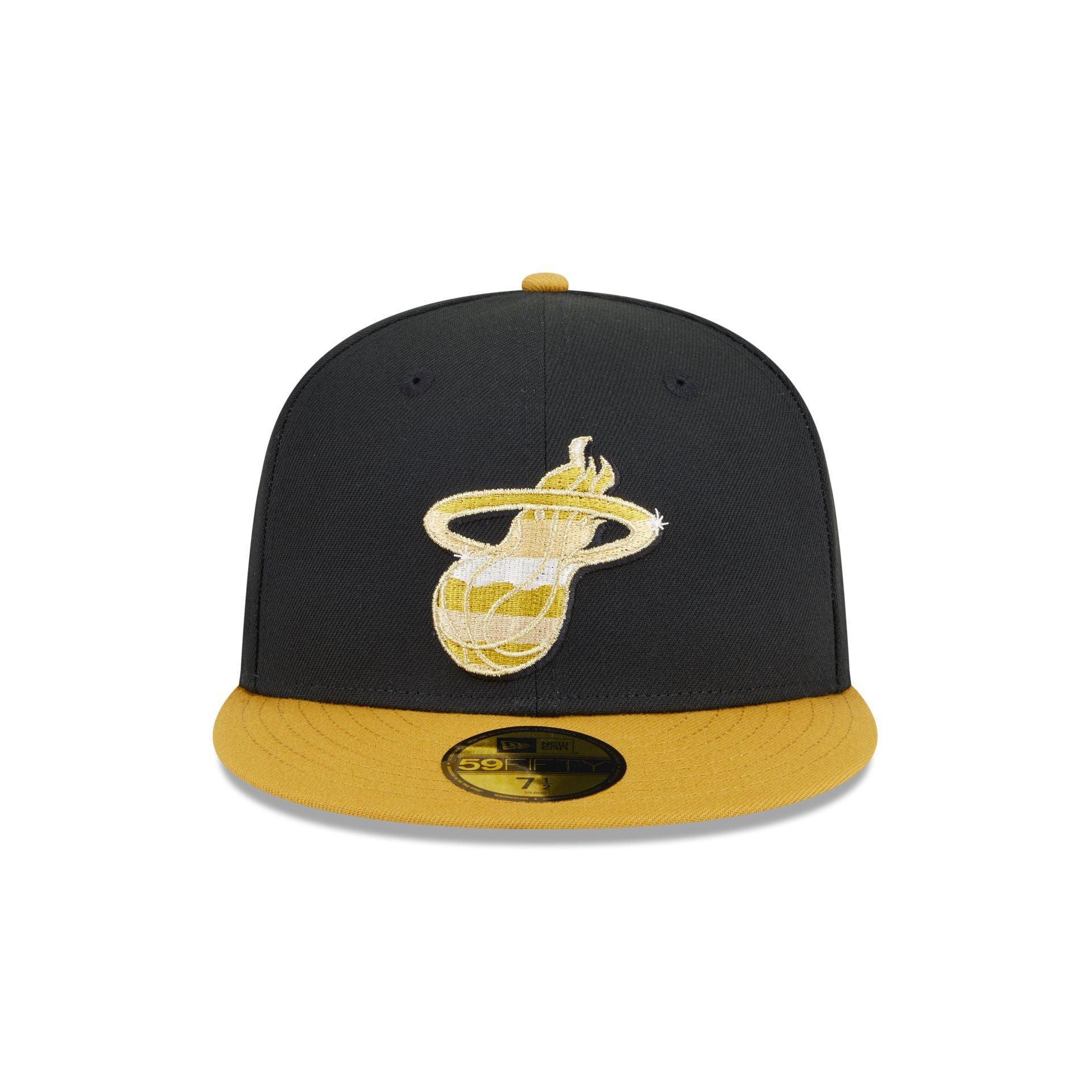 Miami Heat Metallic Gold Logo 59FIFTY Fitted Hat Male Product Image