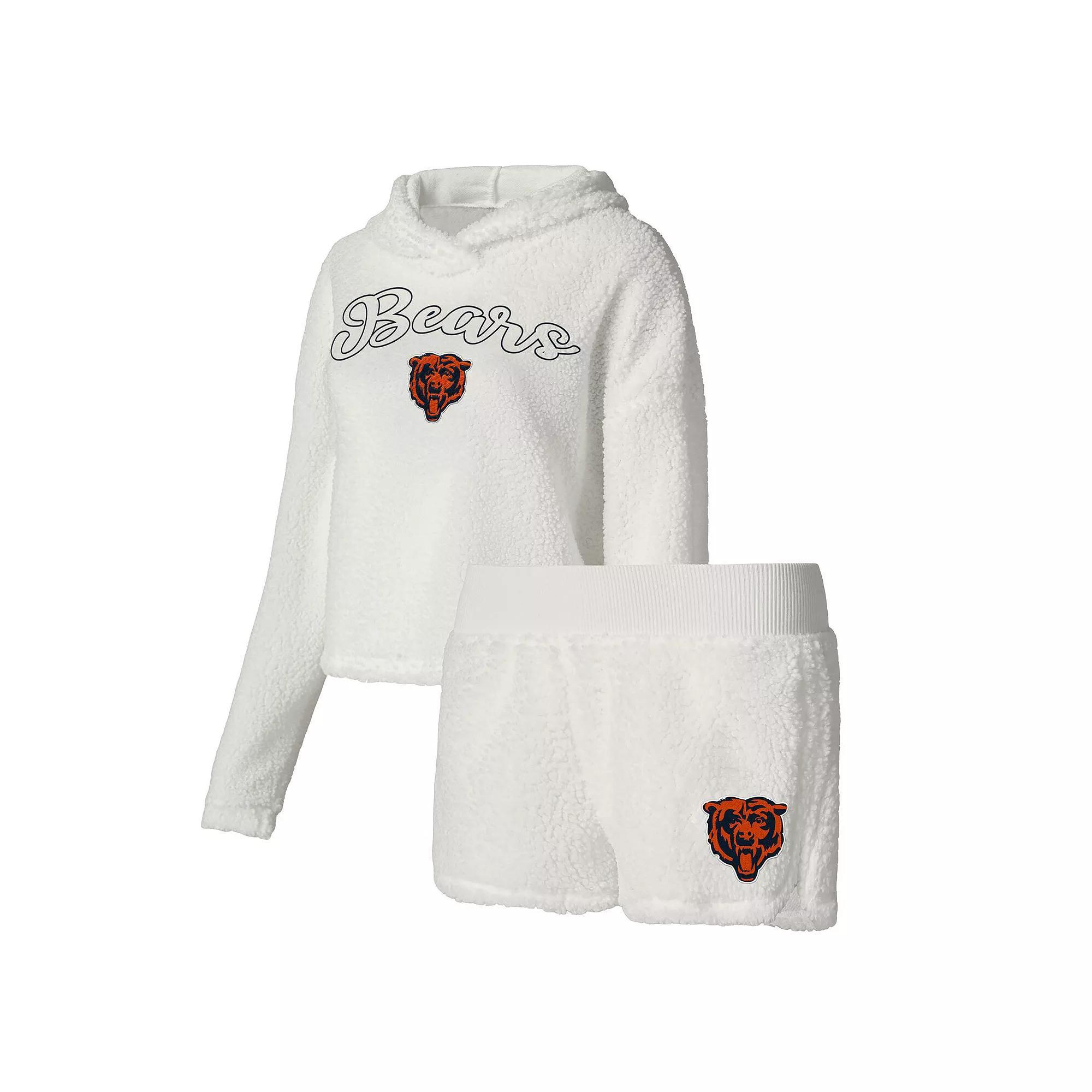 Women's Concepts Sport  White Chicago Bears Fluffy Pullover Sweatshirt & Shorts Sleep Set, Size: XL Product Image
