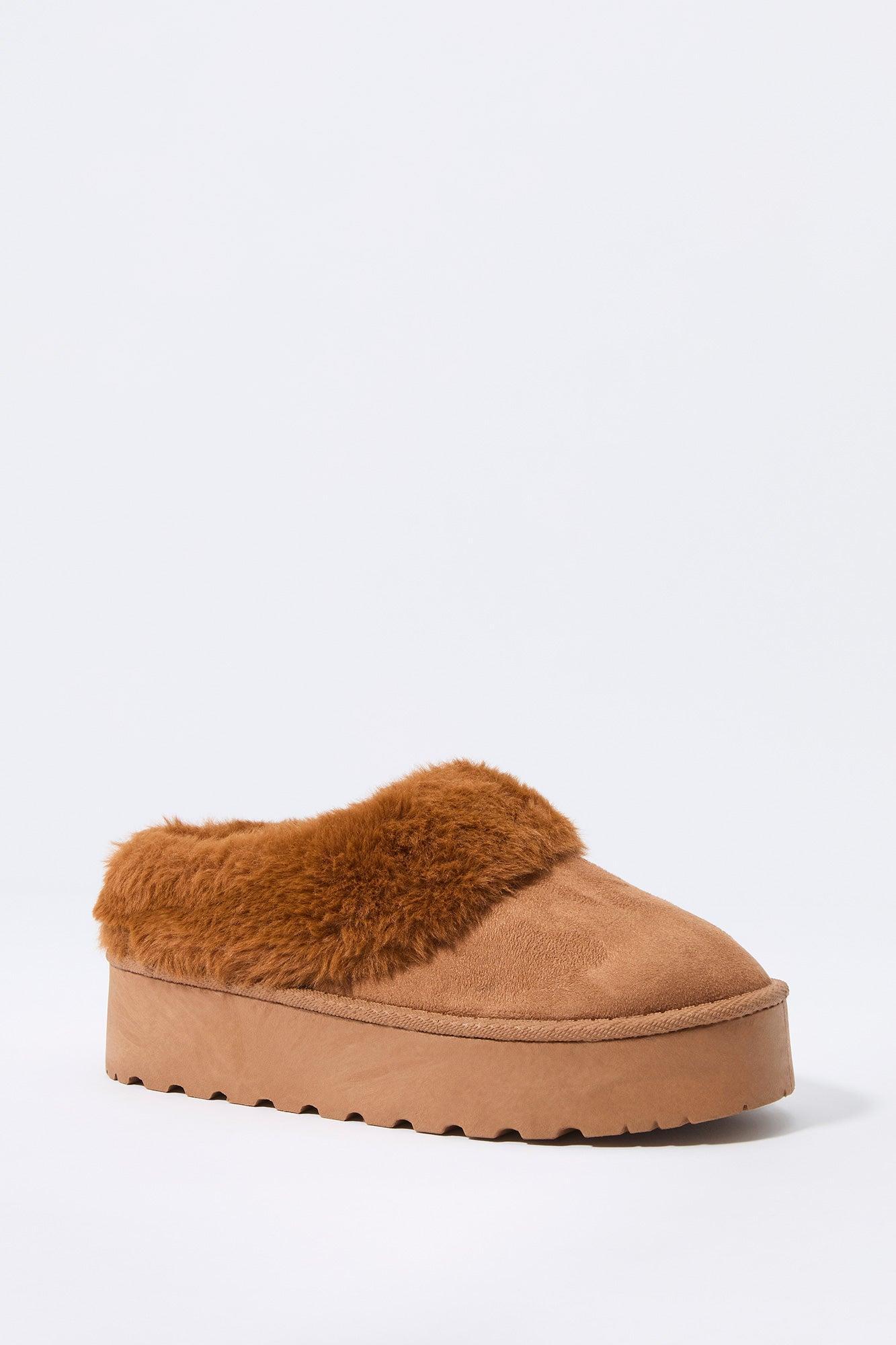 Faux Fur Collared Platform Slipper Bootie Female Product Image