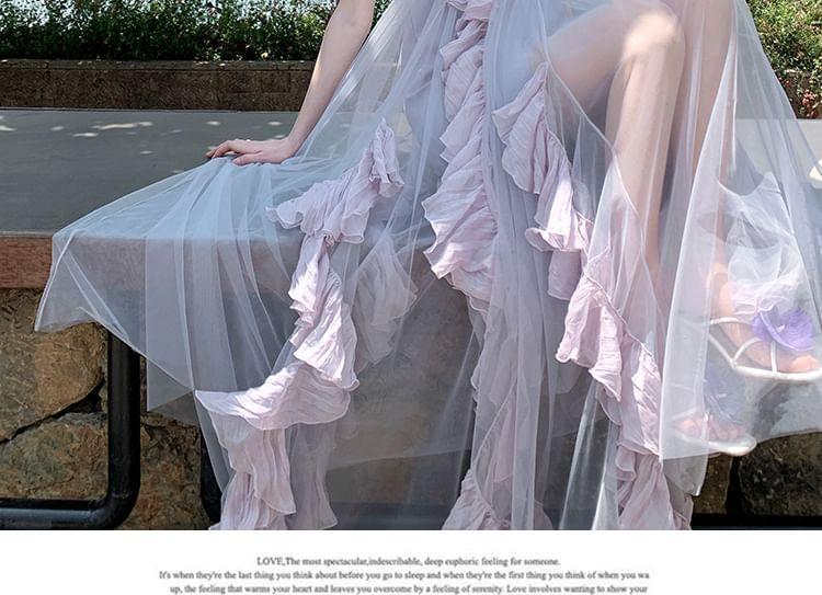 Spaghetti Strap Two-Tone Ruffled Maxi Sundress Product Image