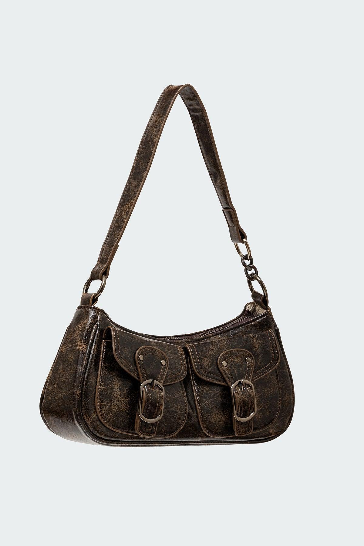 Distressed Faux Leather Buckle Bag Product Image