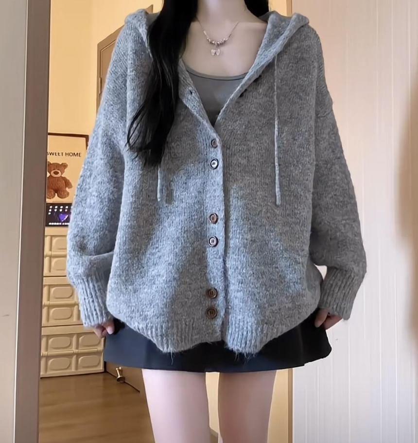 Plain Hooded Cardigan Product Image