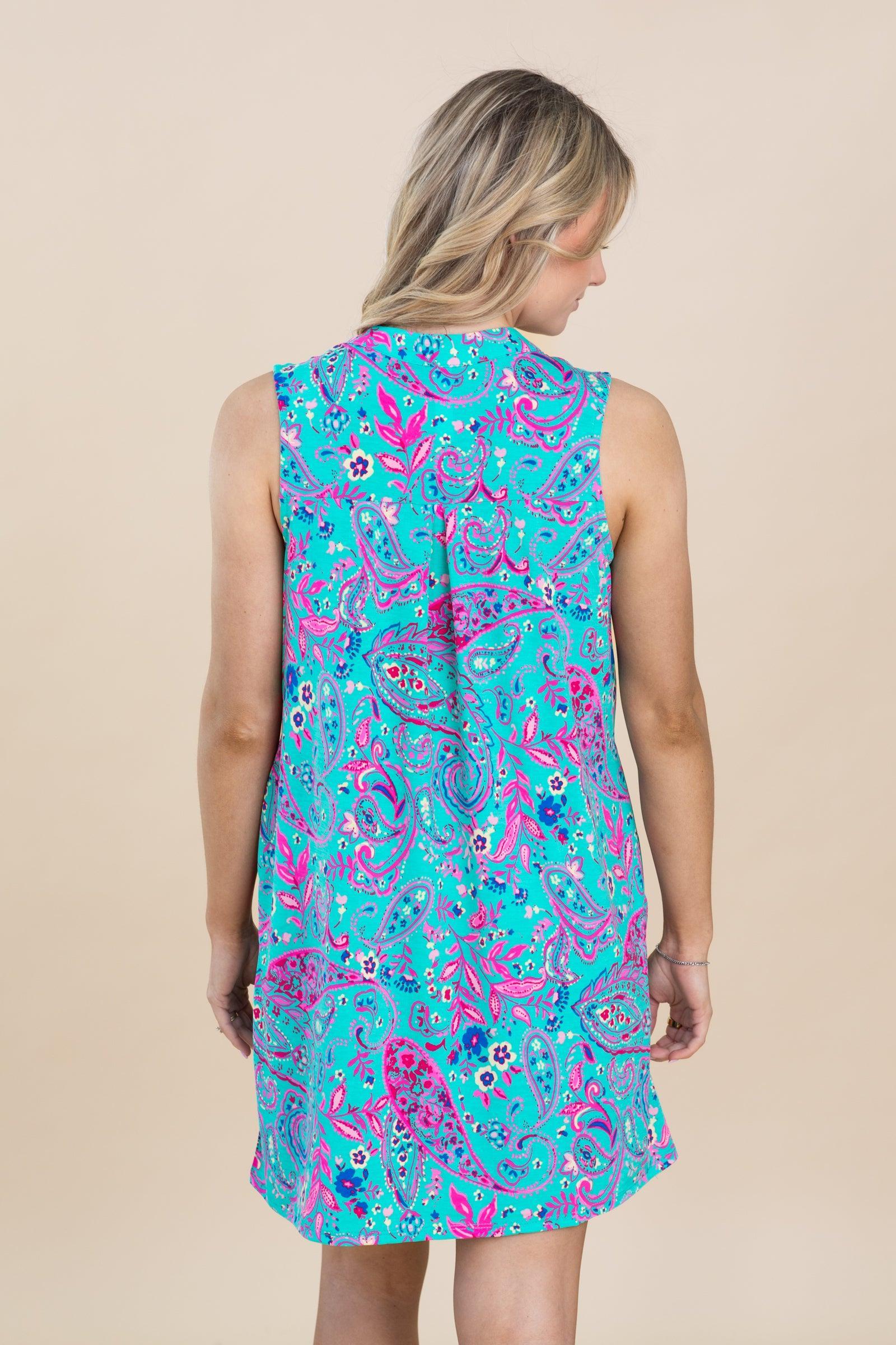 Turquoise And Pink Wrinkle Free Liz Dress Product Image