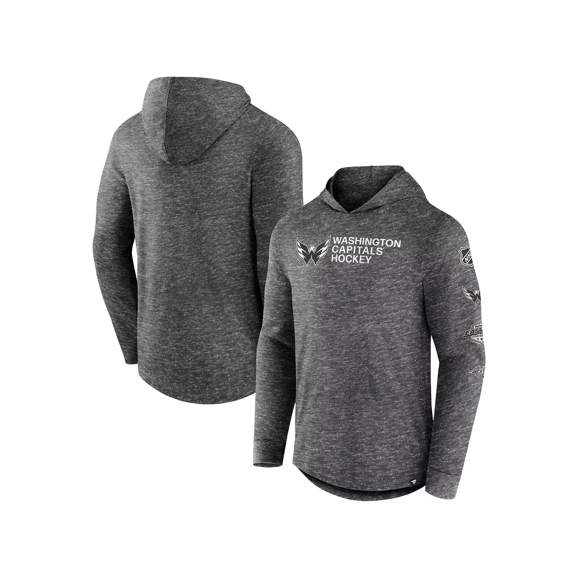 Men's Fanatics Branded  Heather Charcoal Washington Capitals Stacked Long Sleeve Hoodie T-Shirt, Size: Medium Product Image