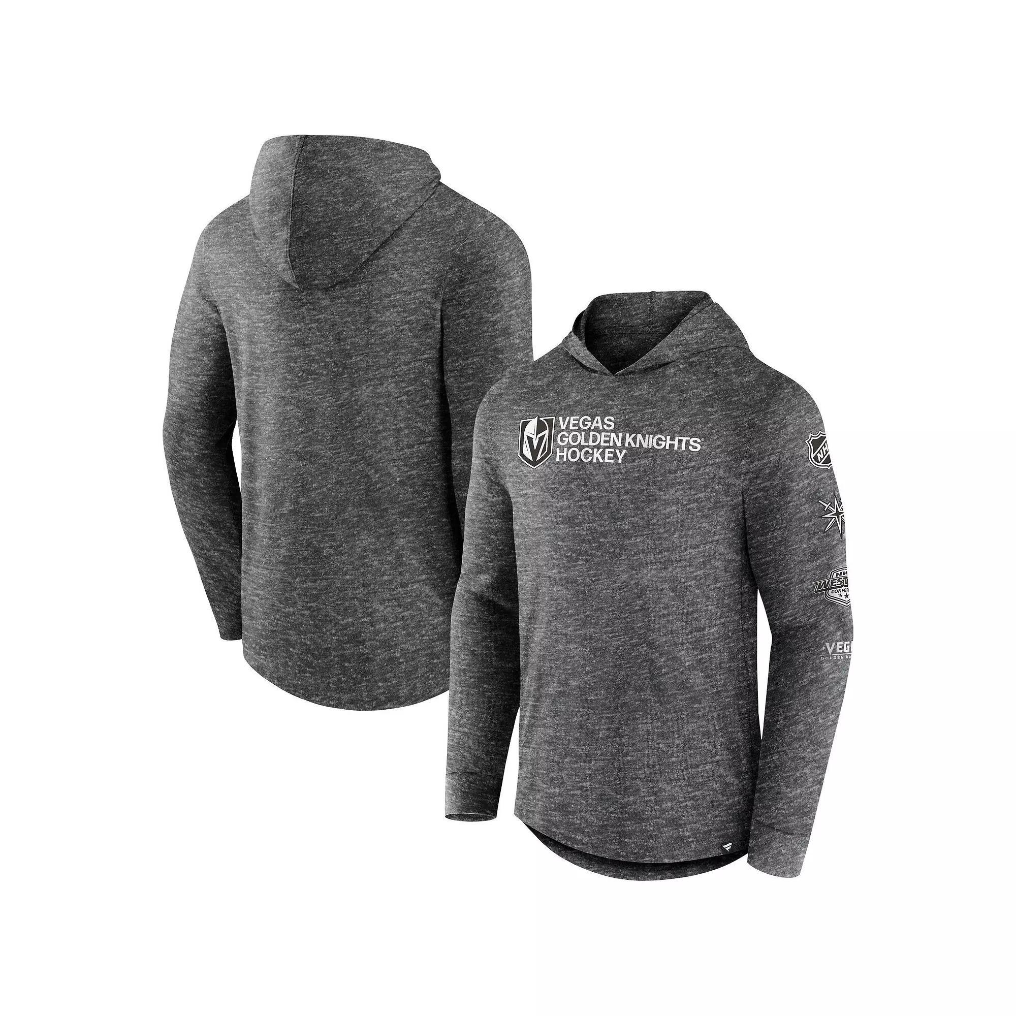 Men's Fanatics Branded Heather Charcoal San Jose Sharks Stacked Long Sleeve Hoodie T-Shirt,  Product Image