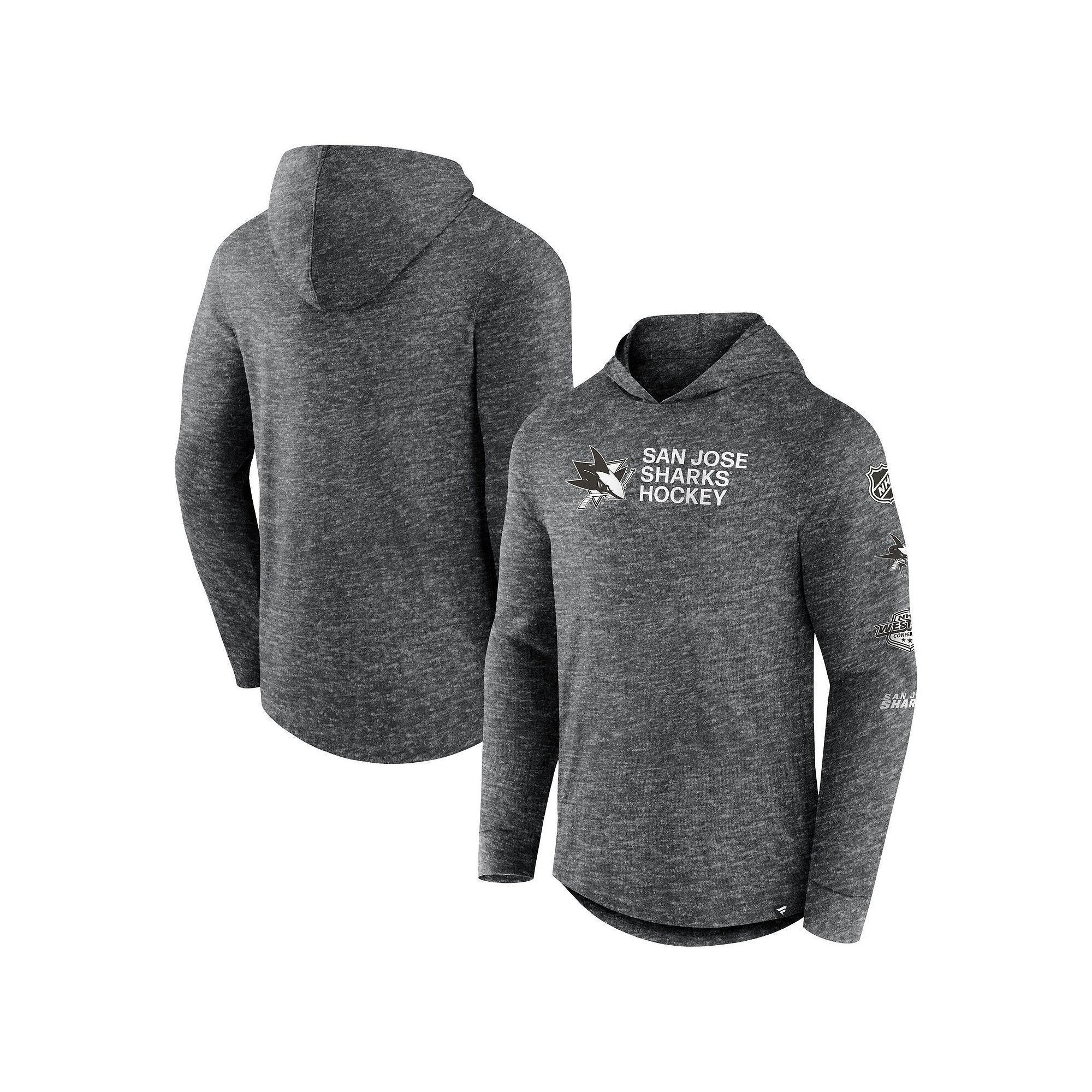 Men's Fanatics Branded Heather Charcoal San Jose Sharks Stacked Long Sleeve Hoodie T-Shirt,  Product Image
