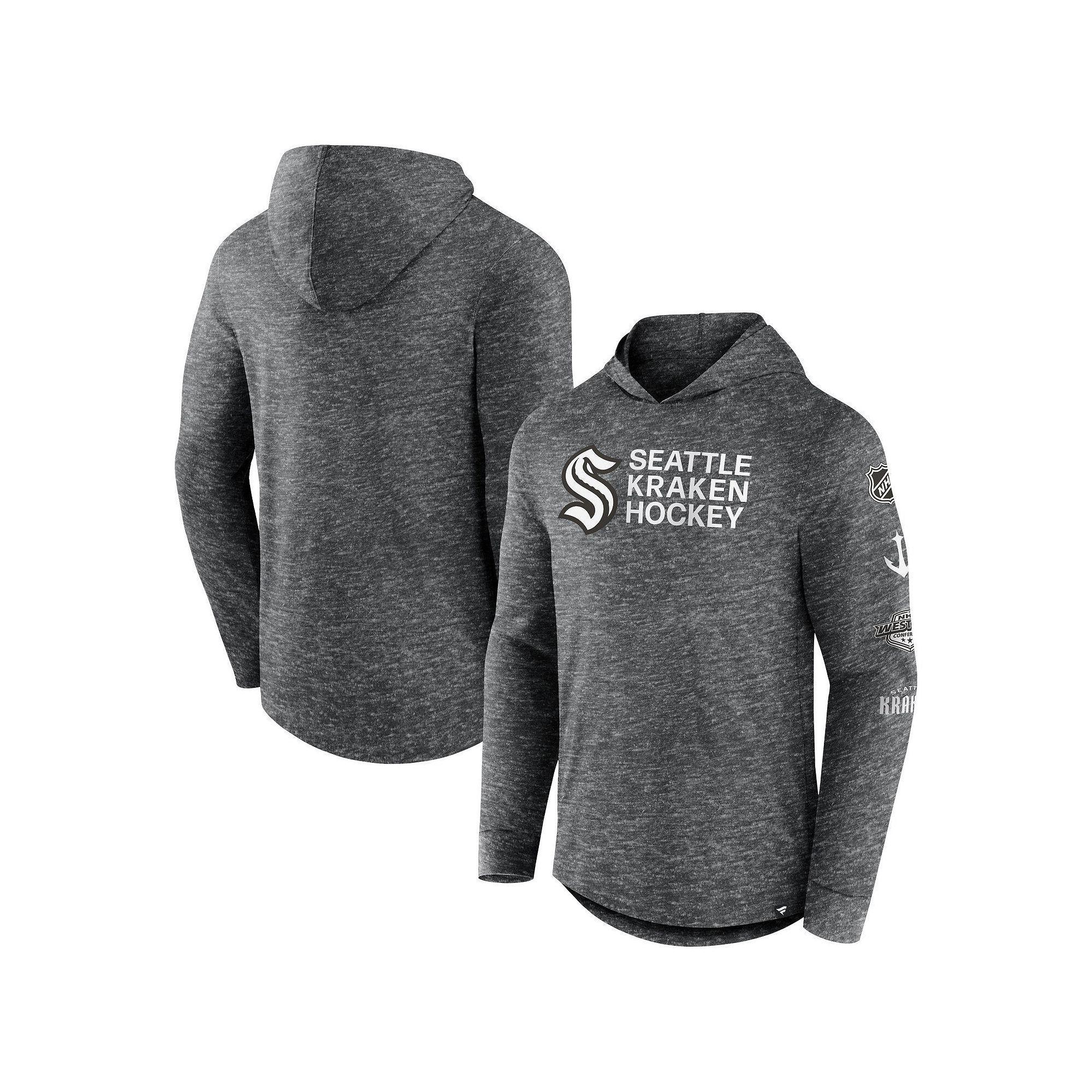 Men's Fanatics Branded Heather Charcoal Seattle Kraken Stacked Long Sleeve Hoodie T-Shirt,  Product Image