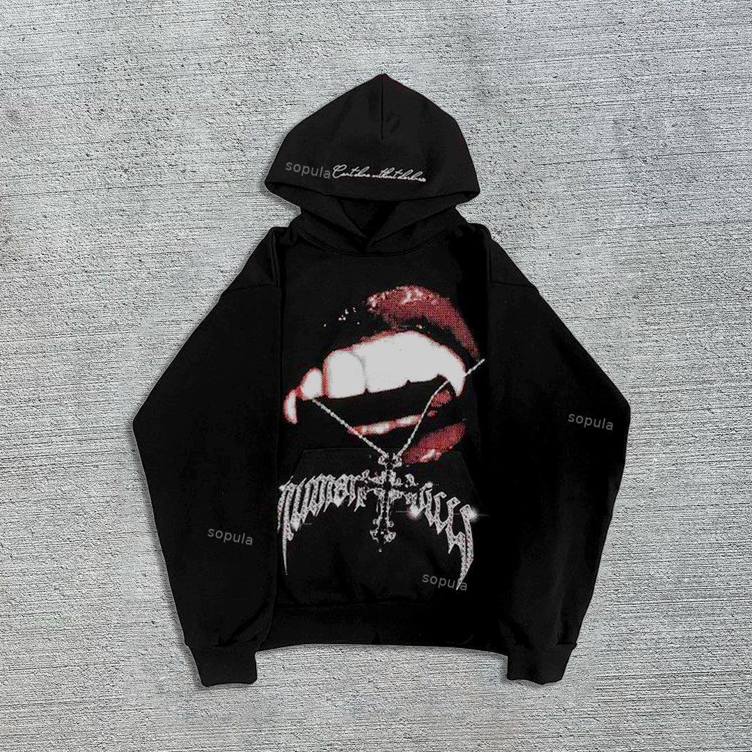 Casual Vintage Character Print Casual Long Sleeve Fleece-Lined Hoodie Product Image