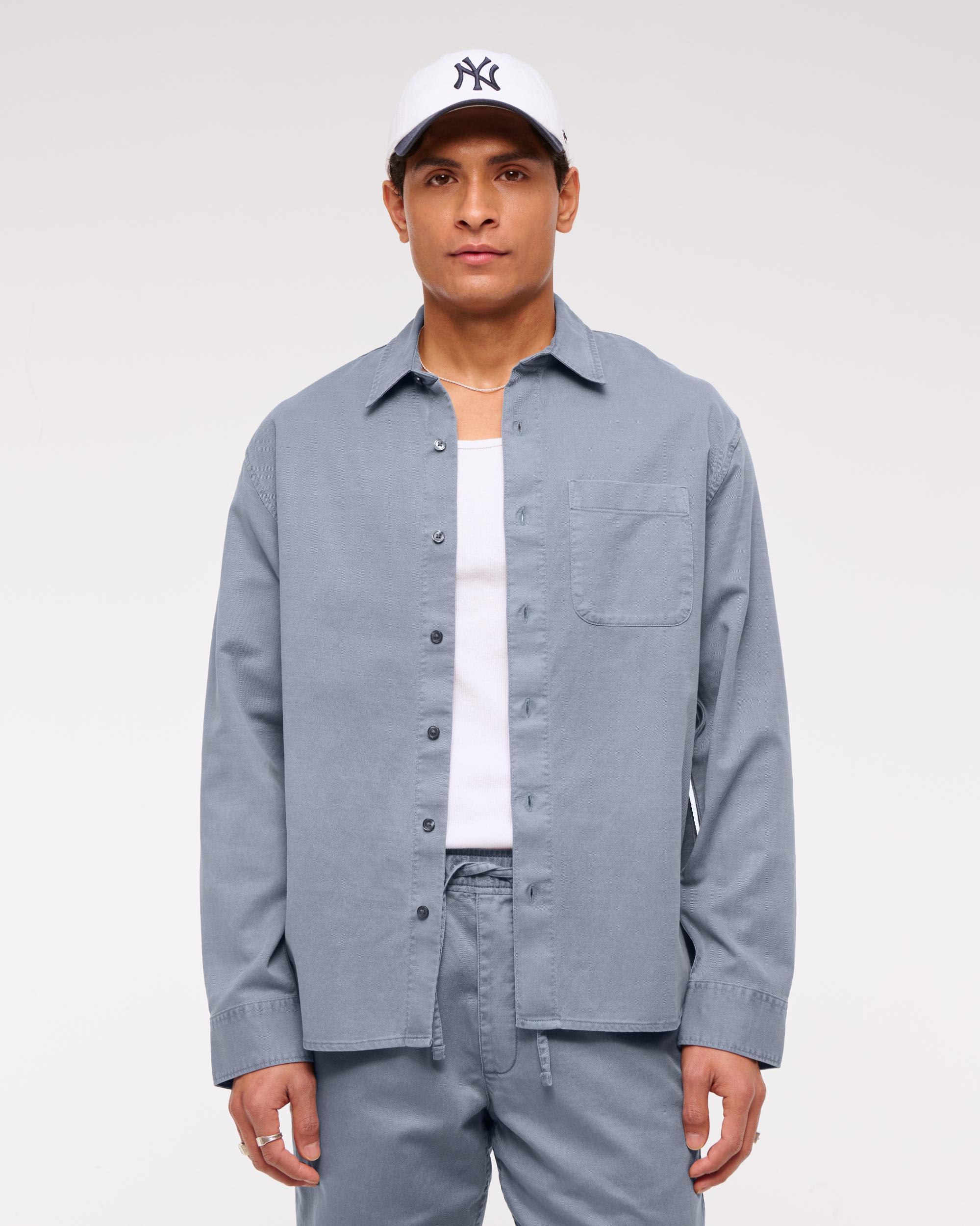 Long-Sleeve Garment Dye Button-Up Shirt Product Image