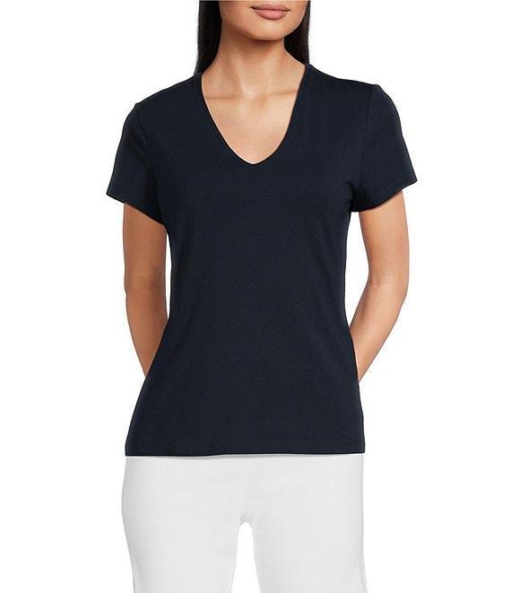 J.McLaughlin Terrine Cotton Blend Stretch V-Neck Short Sleeve Tee Shirt Product Image