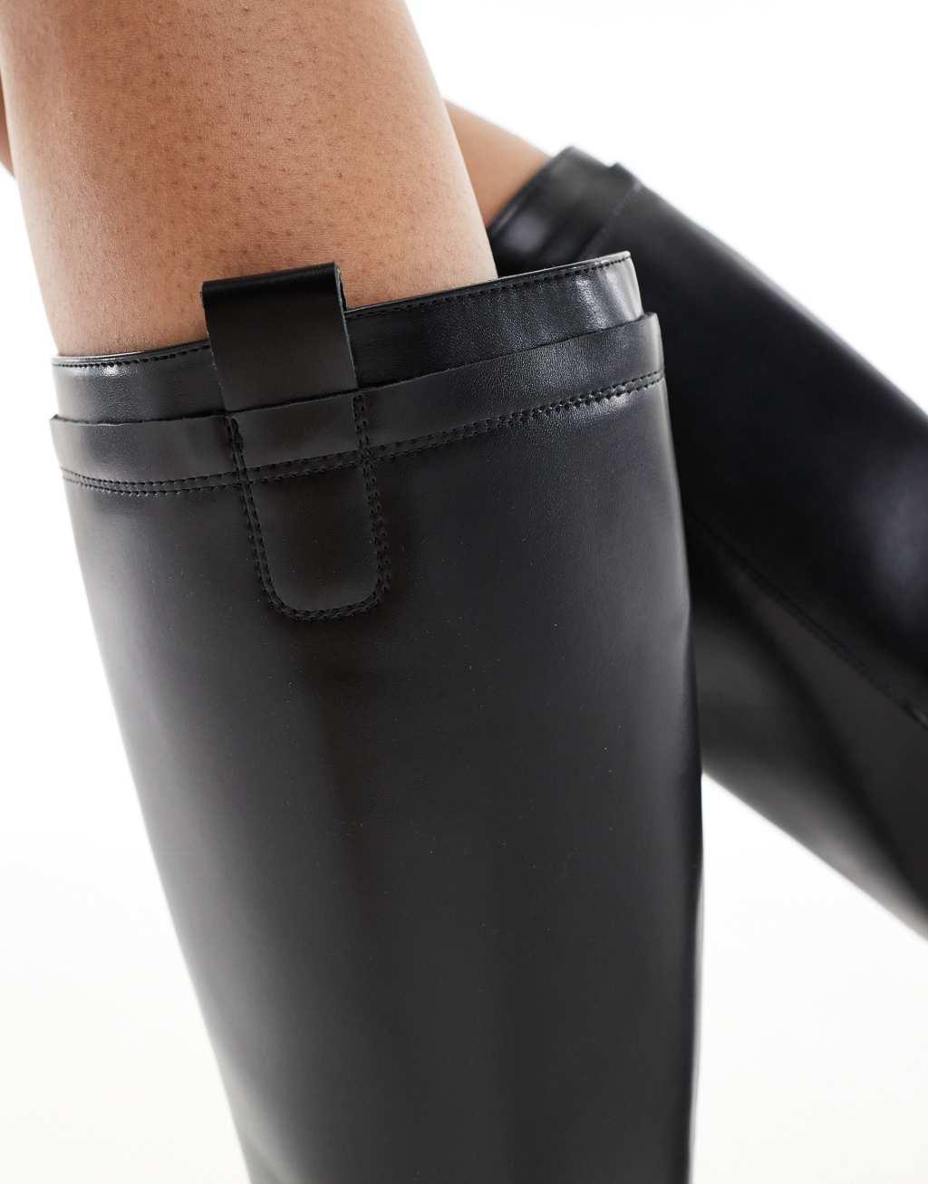 Bershka calf length faux leather boots in black Product Image