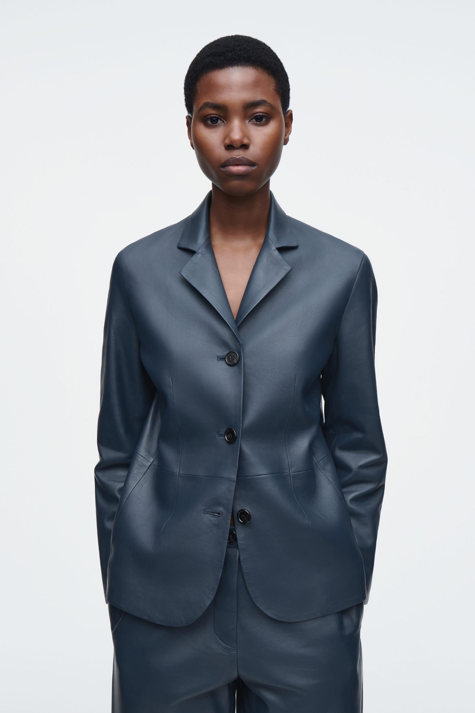 LEATHER SINGLE-BREASTED BLAZER Product Image