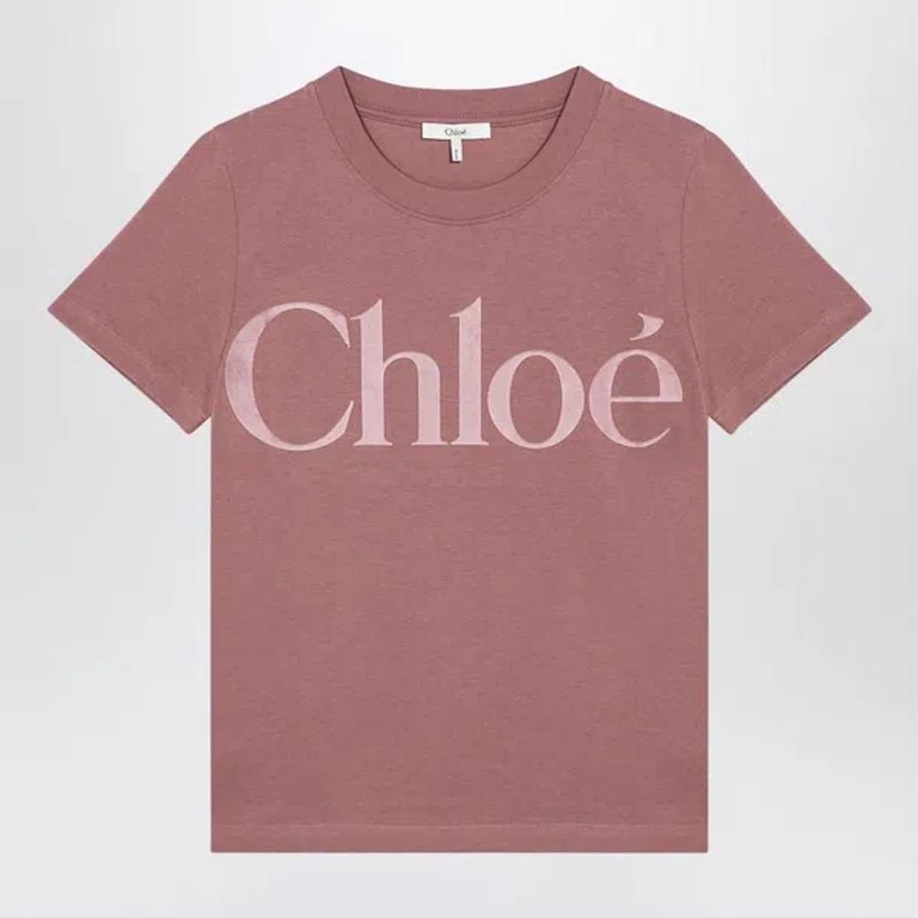 CHLOÉ Cotton Jersey Fitted T-shirt In Pink & Purple Product Image