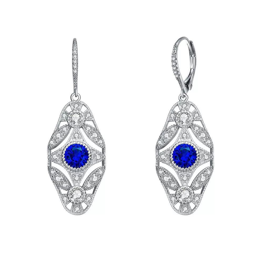 Sterling Silver Blue & White Cubic Zirconia Leverback Earrings, Women's Product Image