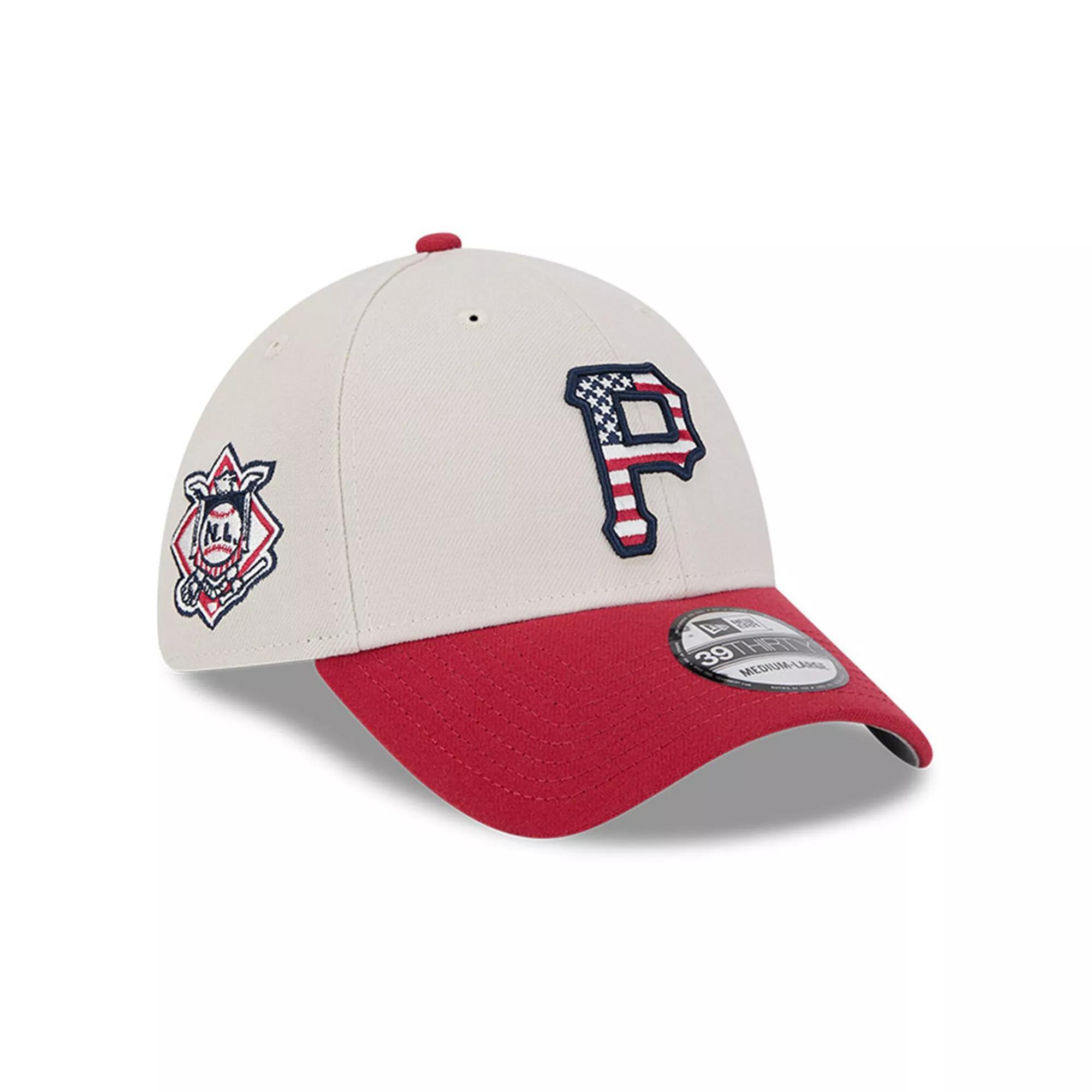 Men's New Era  Khaki/Red Pittsburgh Pirates 2024 Fourth of July 39THIRTY Flex Hat, Size: Small/Medium, Beig K Product Image