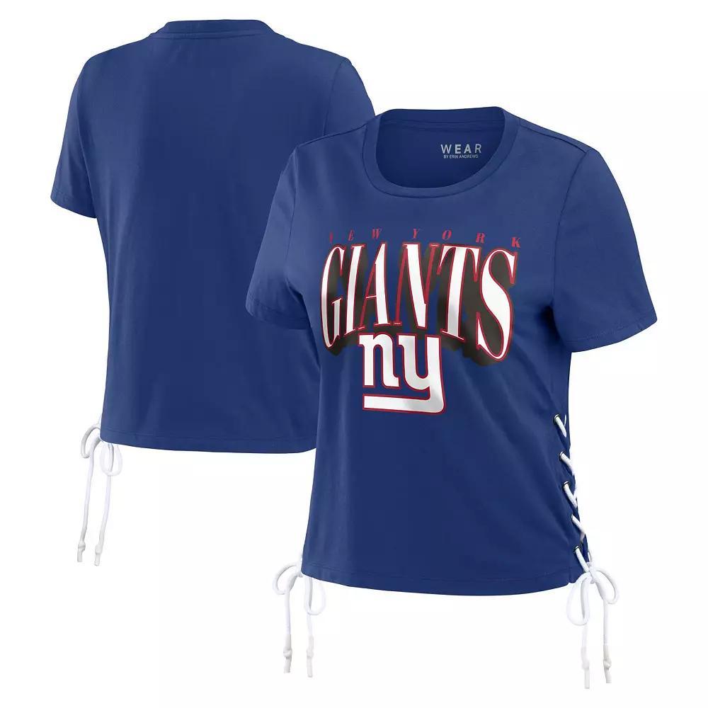 Women's WEAR by Erin Andrews Royal New York Giants Lace Up Side Modest Cropped T-Shirt, Size: XL, Blue Product Image