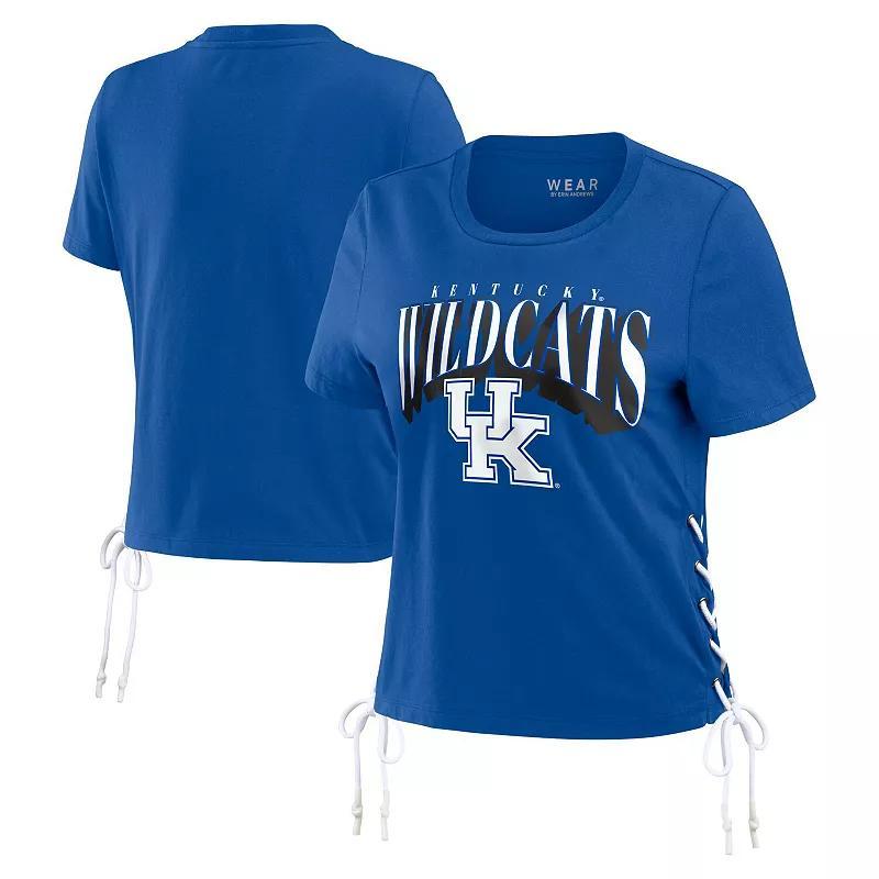 Women's WEAR by Erin Andrews Royal Kentucky Wildcats Side Lace-Up Modest Crop T-Shirt, Size: Medium, Blue Product Image