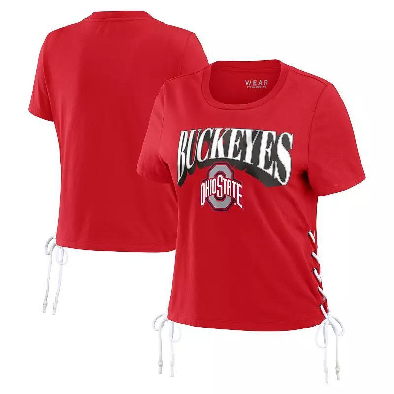 Women's WEAR by Erin Andrews Red Ohio State Buckeyes Side Lace-Up Modest Crop T-Shirt, Size: Small Product Image