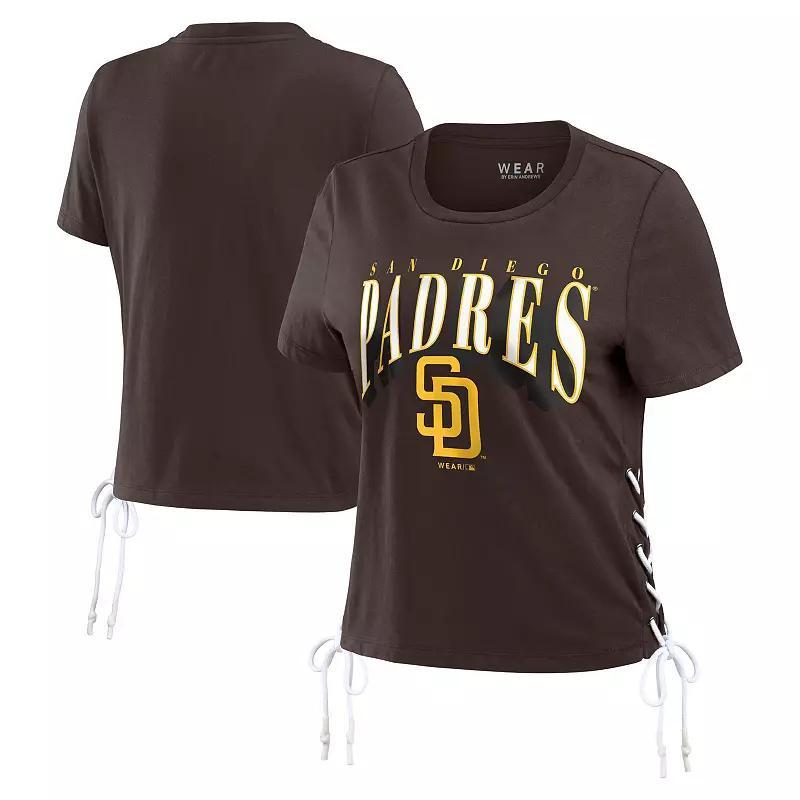 Women's WEAR by Erin Andrews Brown San Diego Padres Side Lace-Up Cropped T-Shirt, Size: XL Product Image