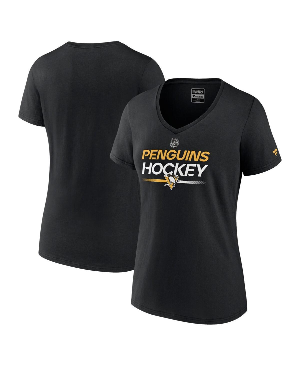 Women's Fanatics Branded  Black Pittsburgh Penguins Authentic Pro V-Neck T-Shirt, Size: Small Product Image