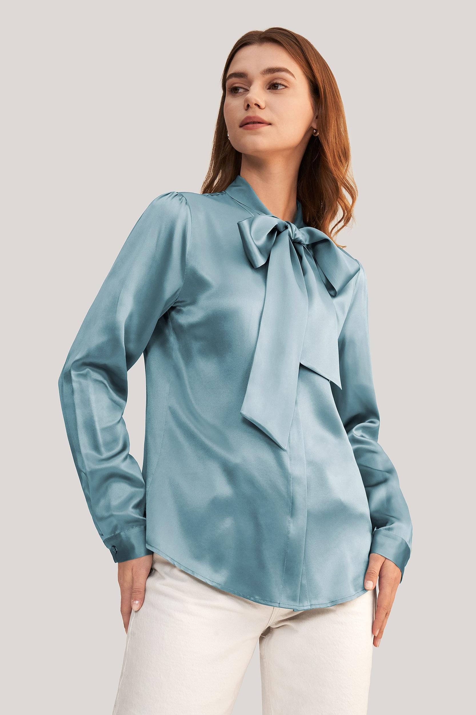 Women Bow-tie Neck Silk Blouse Product Image