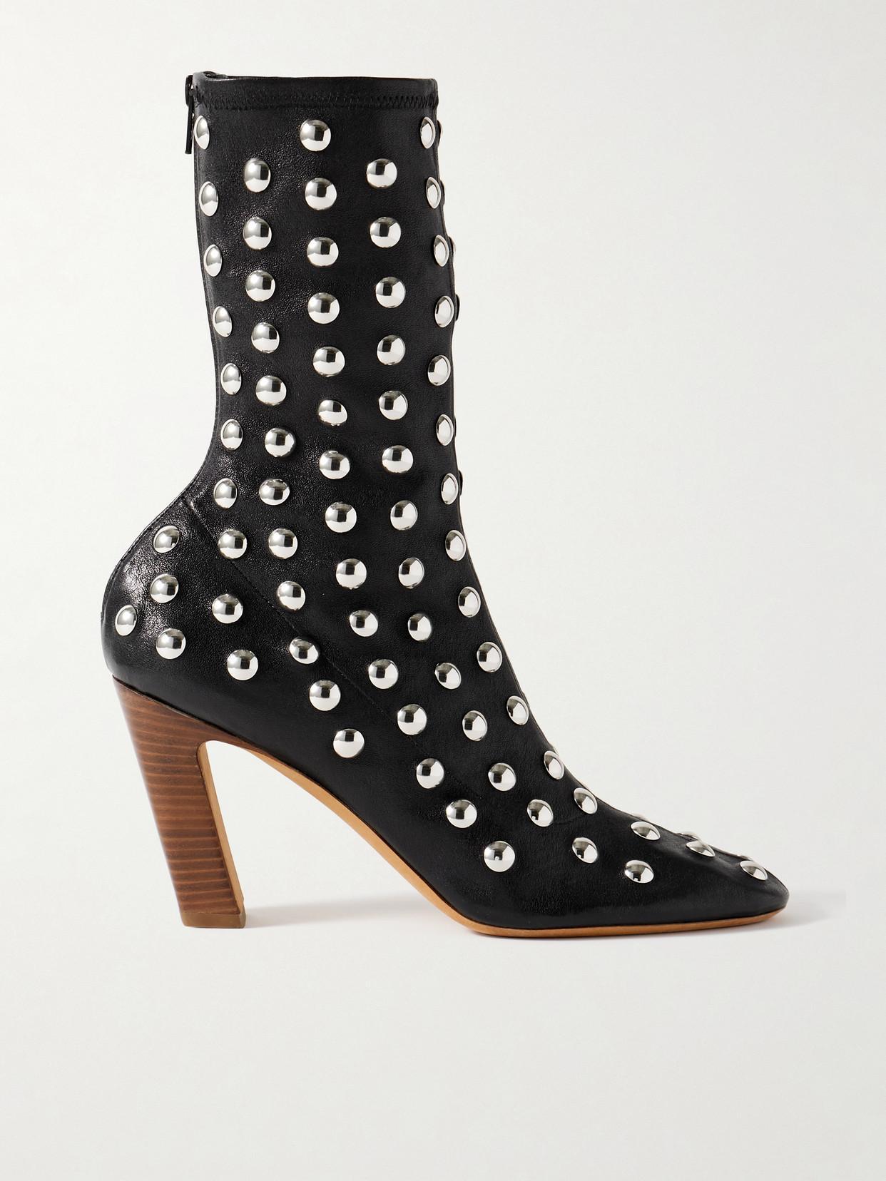 KHAITE Studded Leather Ankle Boots In Black Product Image