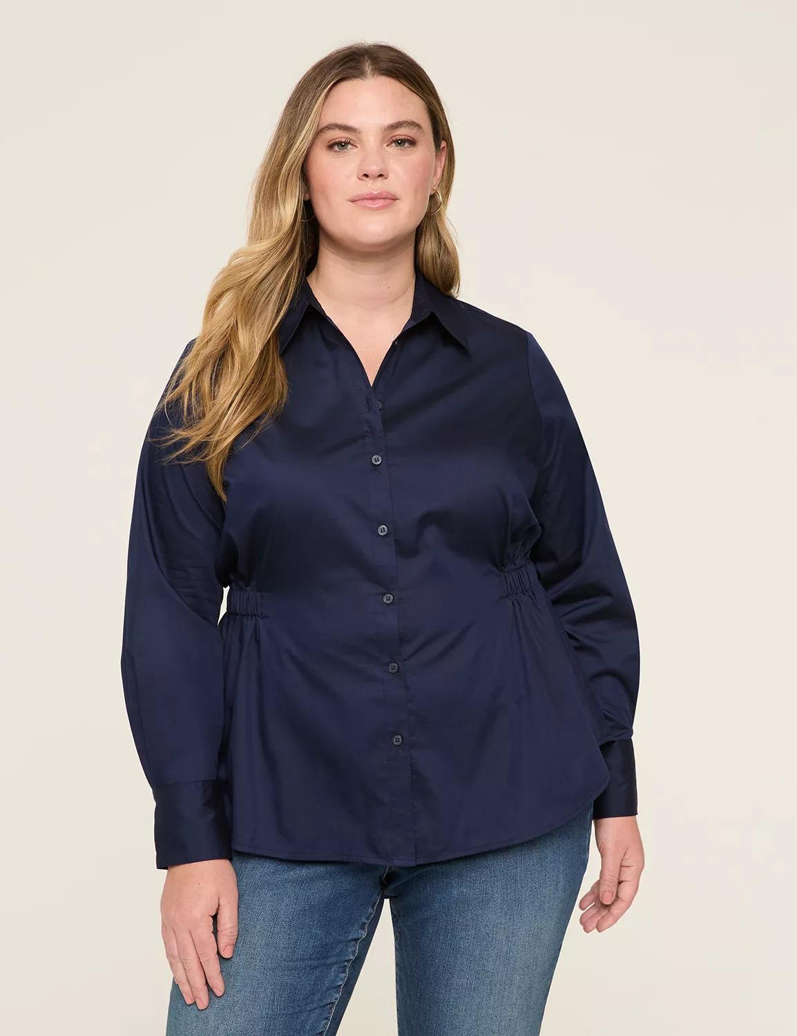 Relaxed Elastic-Waist Button-Down Shirt Product Image