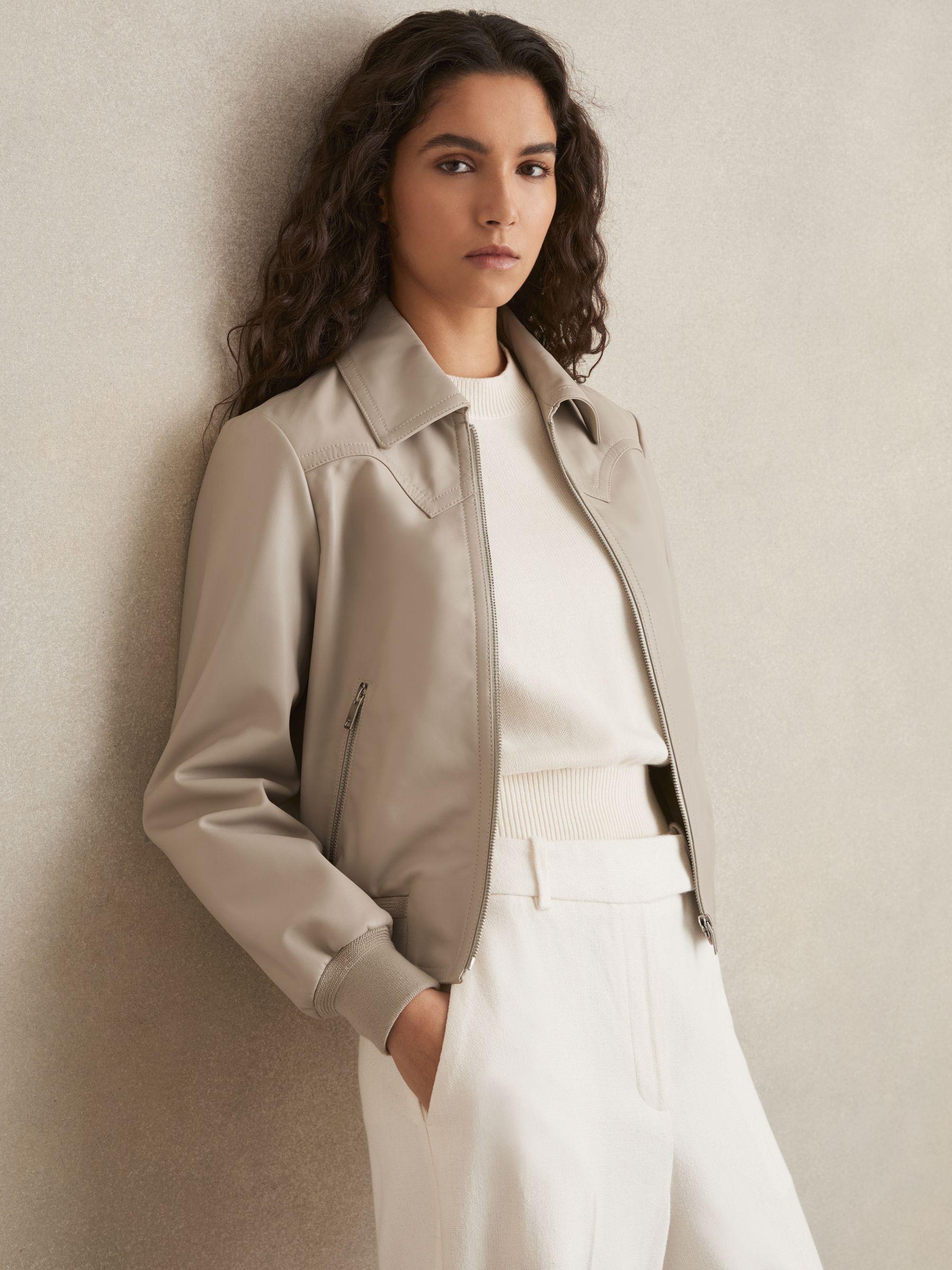 Leather Bomber Jacket in Grey Product Image