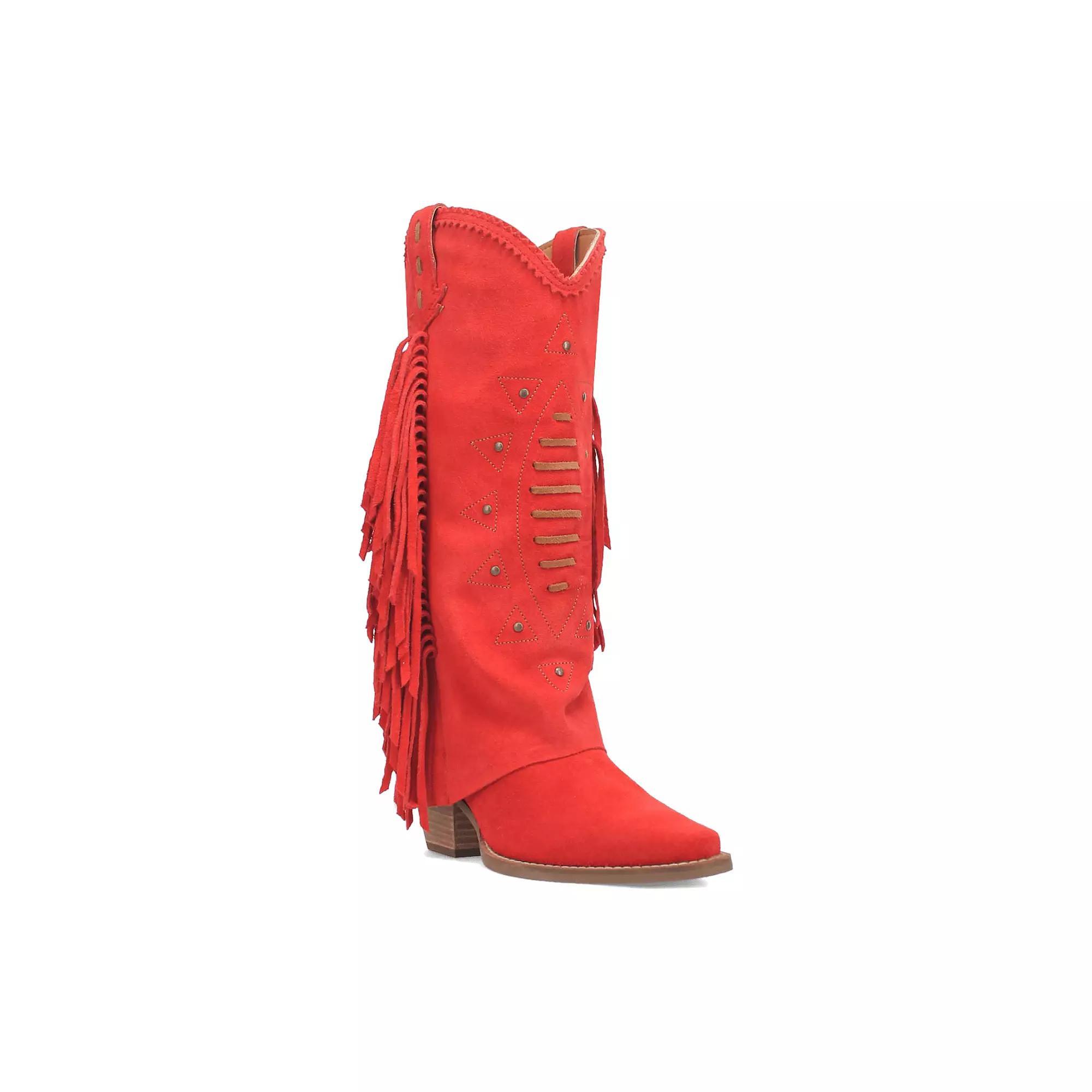 Dingo Women's Spirit Trail Side Fringed Leather Cowboy Boots, Size: 6, Red Product Image