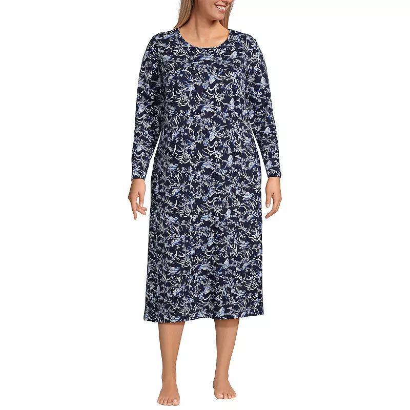 Plus Size Lands End Long Sleeve Midcalf Nightgown, Womens Product Image