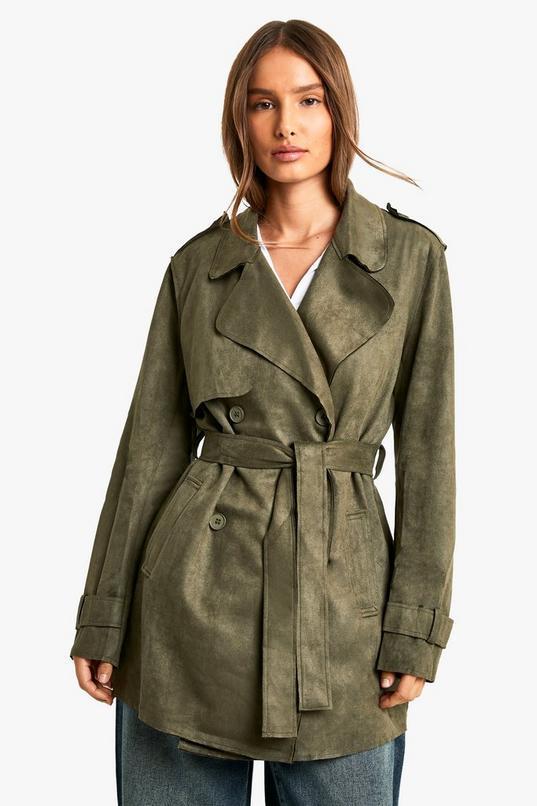 Suede Look Trench Coat Product Image