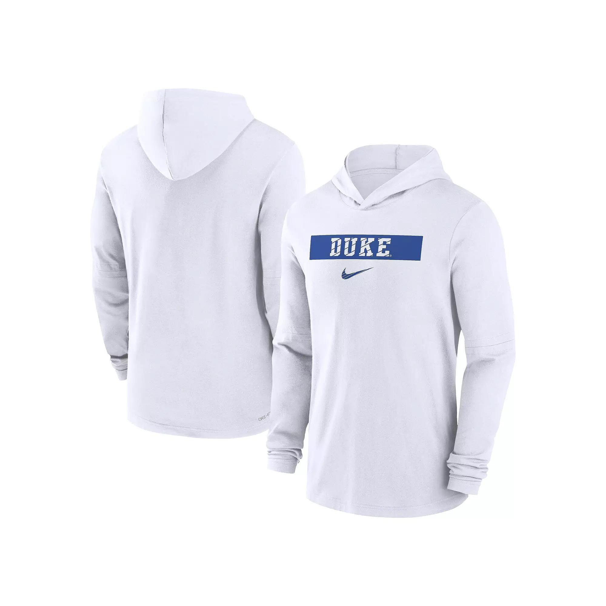 Men's Nike White Duke Blue Devils 2024 Sideline Hoodie Performance Long Sleeve T-Shirt,  Product Image
