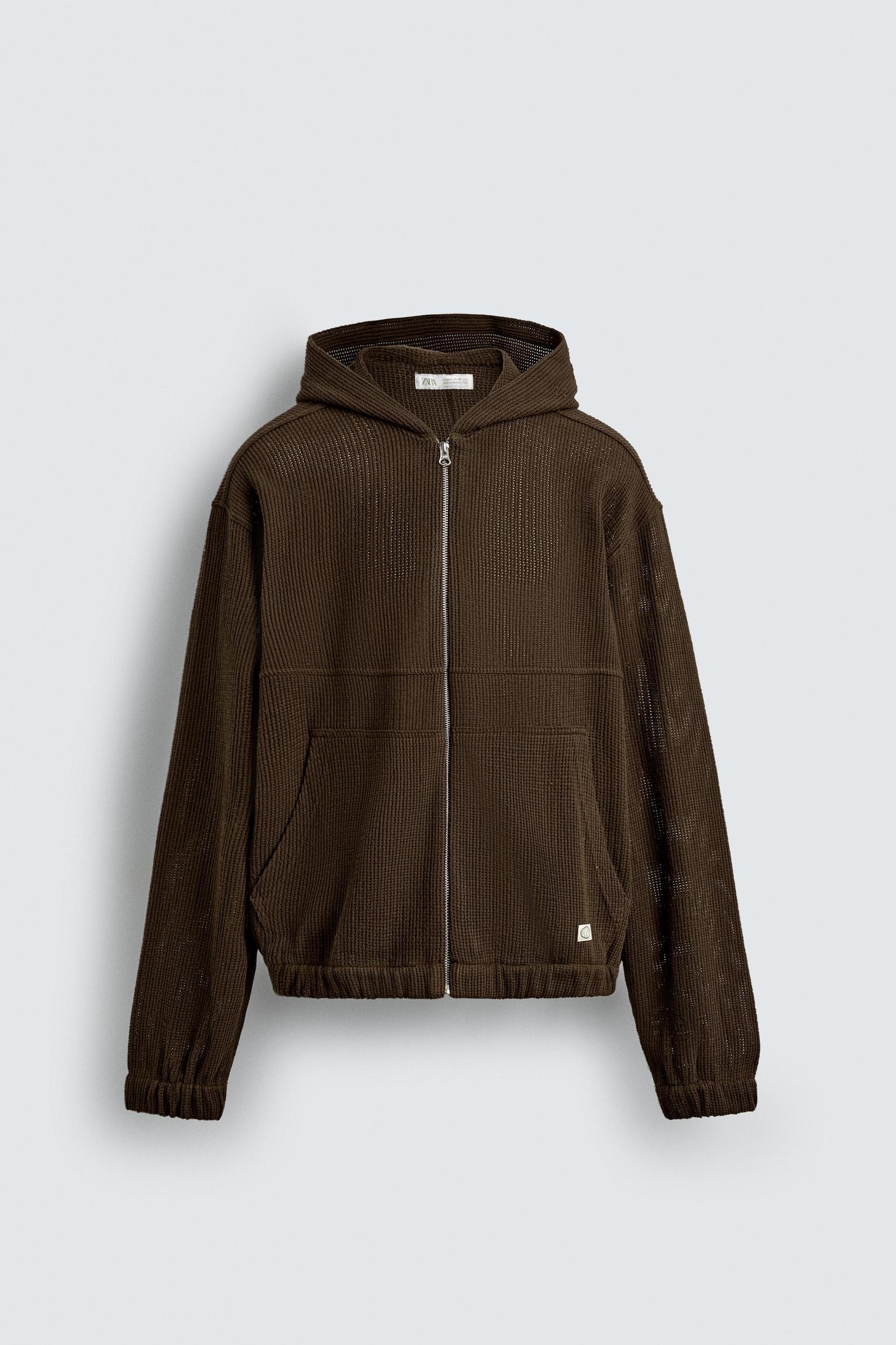 HOODED OPEN-KNIT OVERSHIRT Product Image