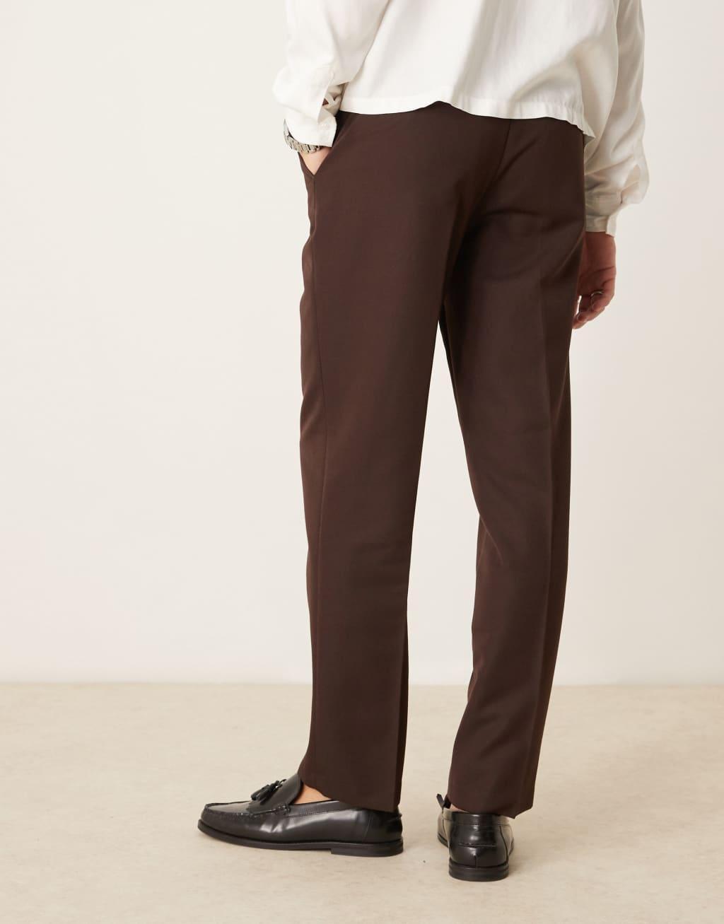 ASOS DESIGN smart straight leg pants in dark brown Product Image