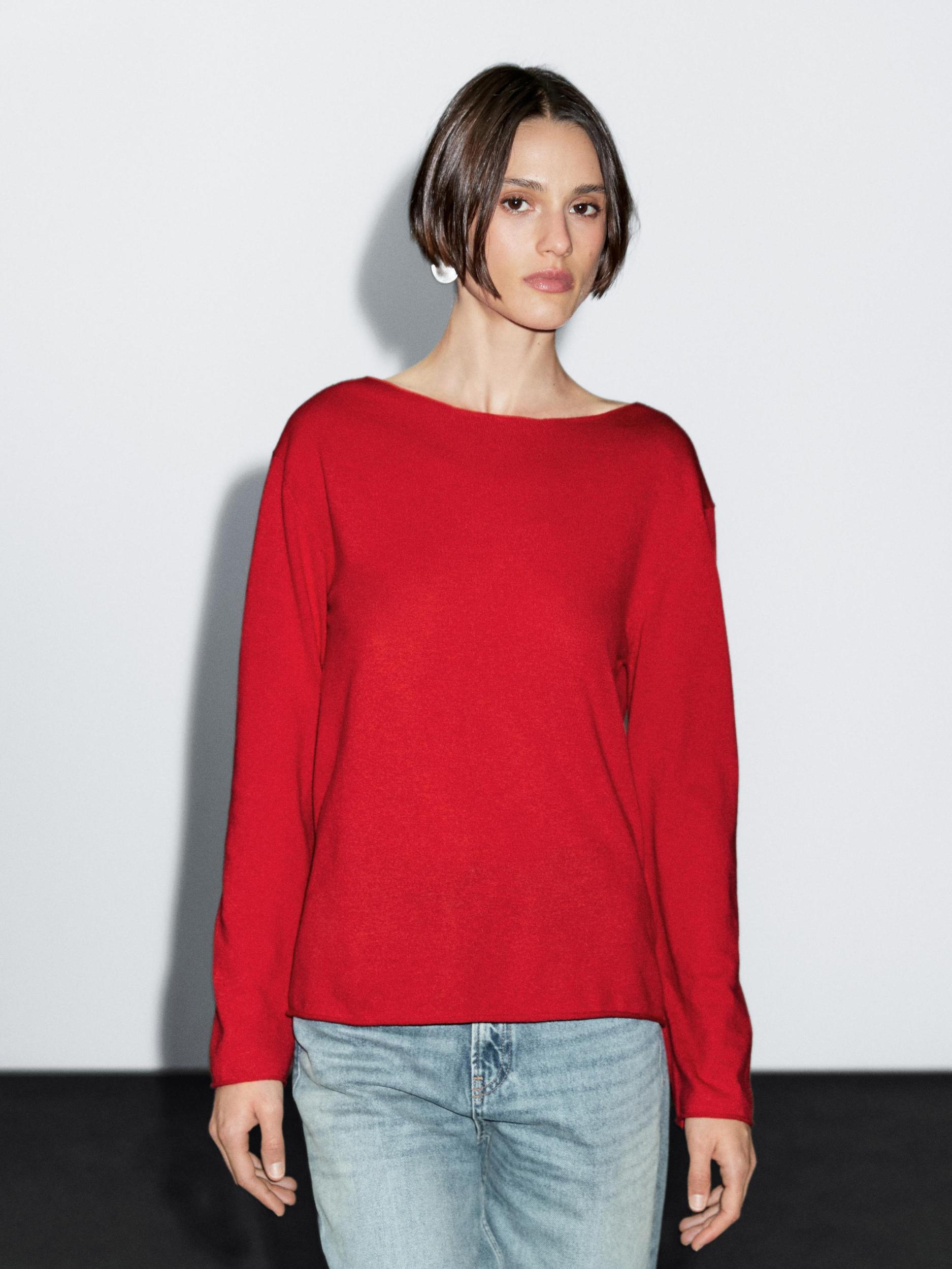 Wool blend boat neck sweater Product Image