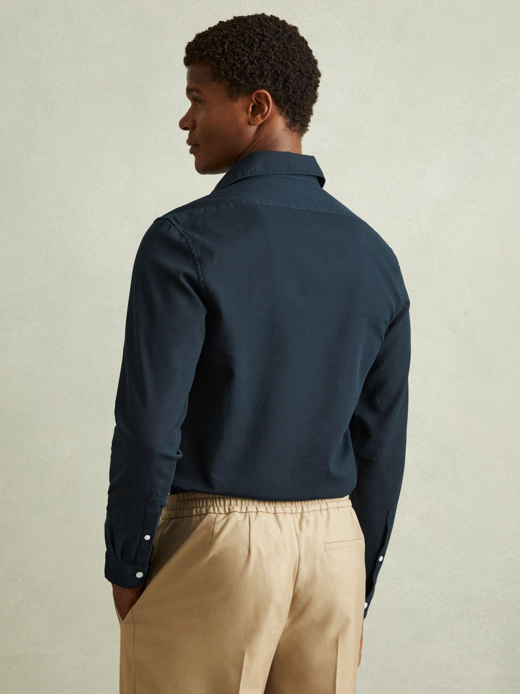 Textured Garment Dyed Button-Through Shirt in Indigo Blue Product Image