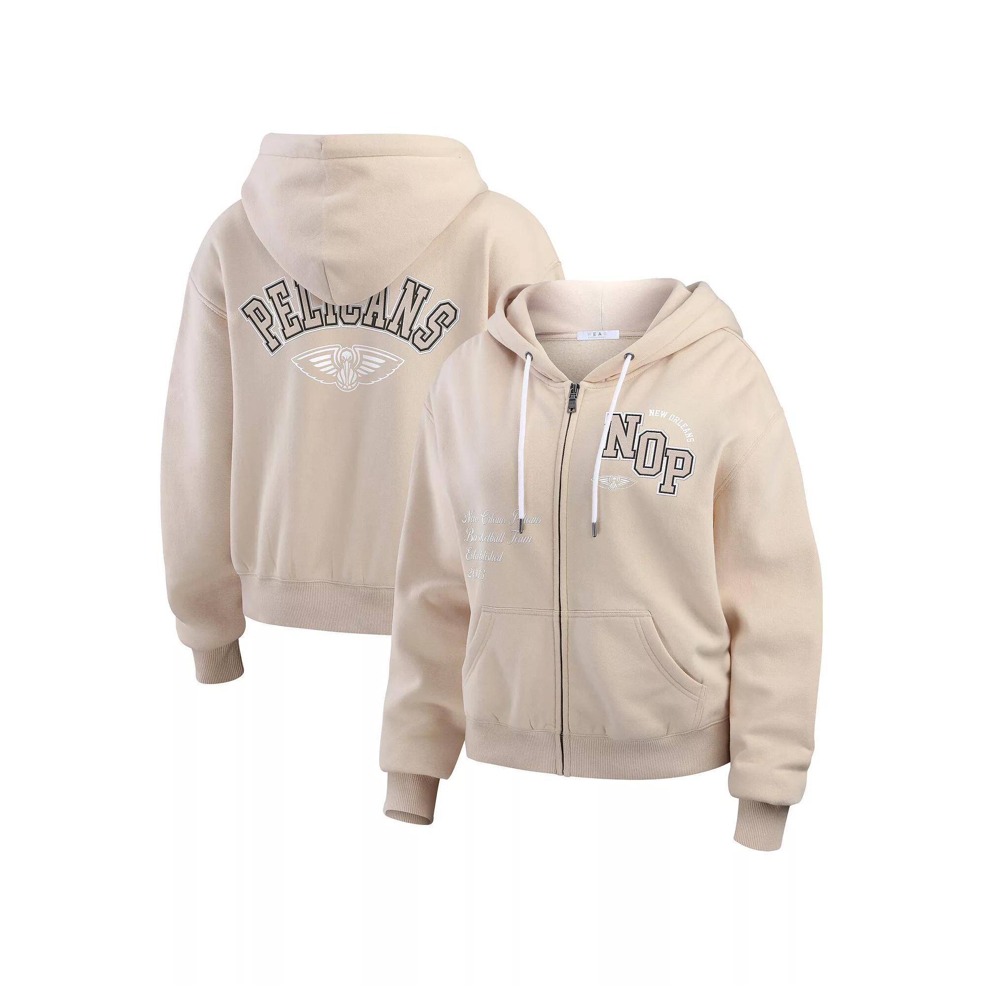Women's WEAR by Erin Andrews Tan New Orleans Pelicans Tonal Felt Patch Full-Zip Hoodie,  Product Image