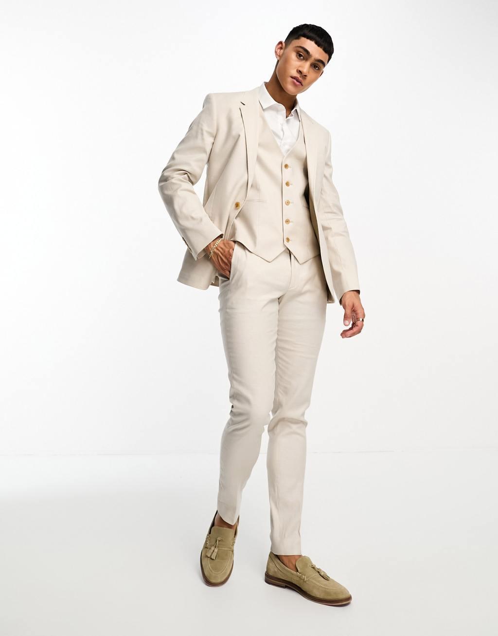 ASOS DESIGN skinny linen mix suit pants Product Image