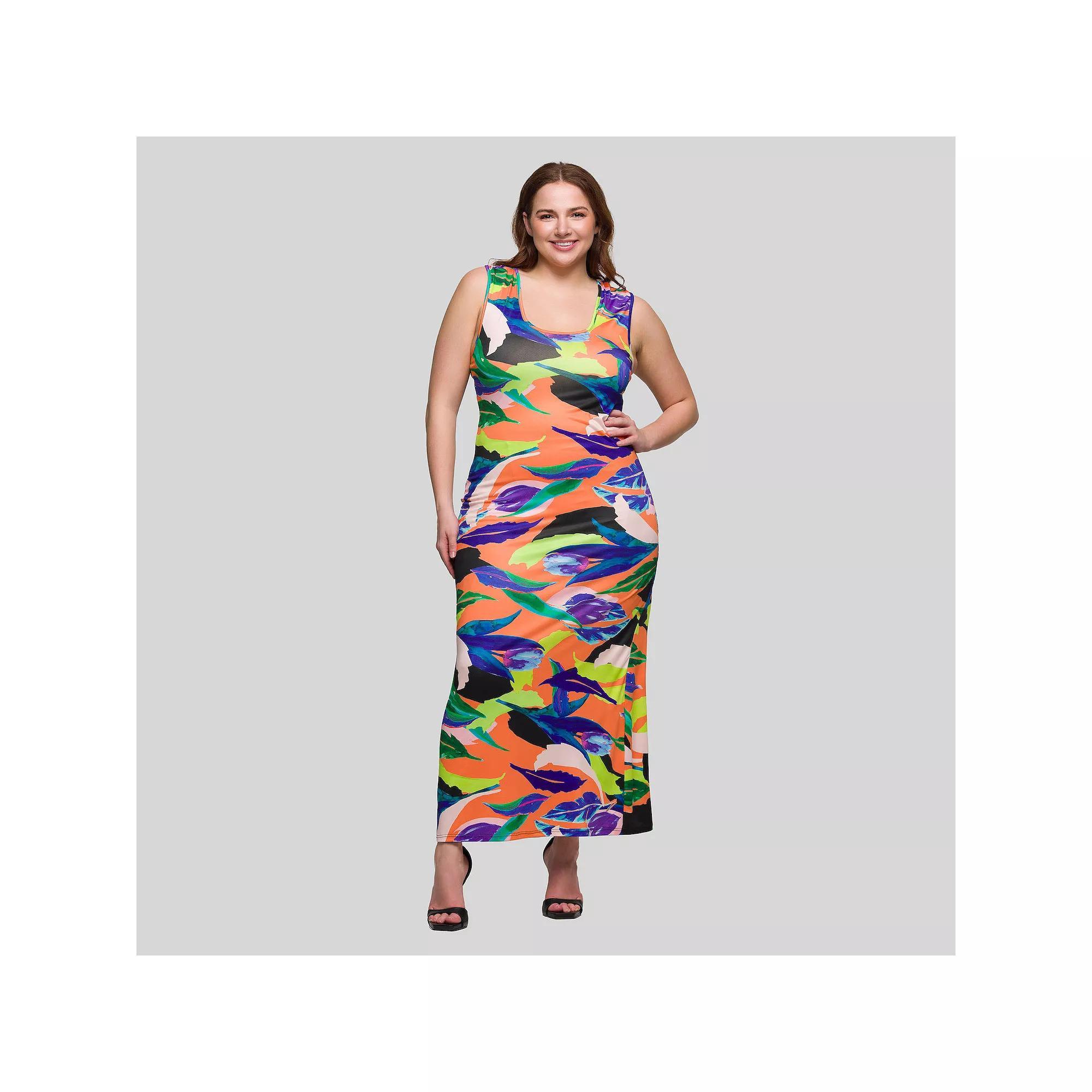 Plus Size 24Seven Comfort Apparel Razorback Tank Maxi Dress, Women's, Size: 3XL, Orange Team Product Image