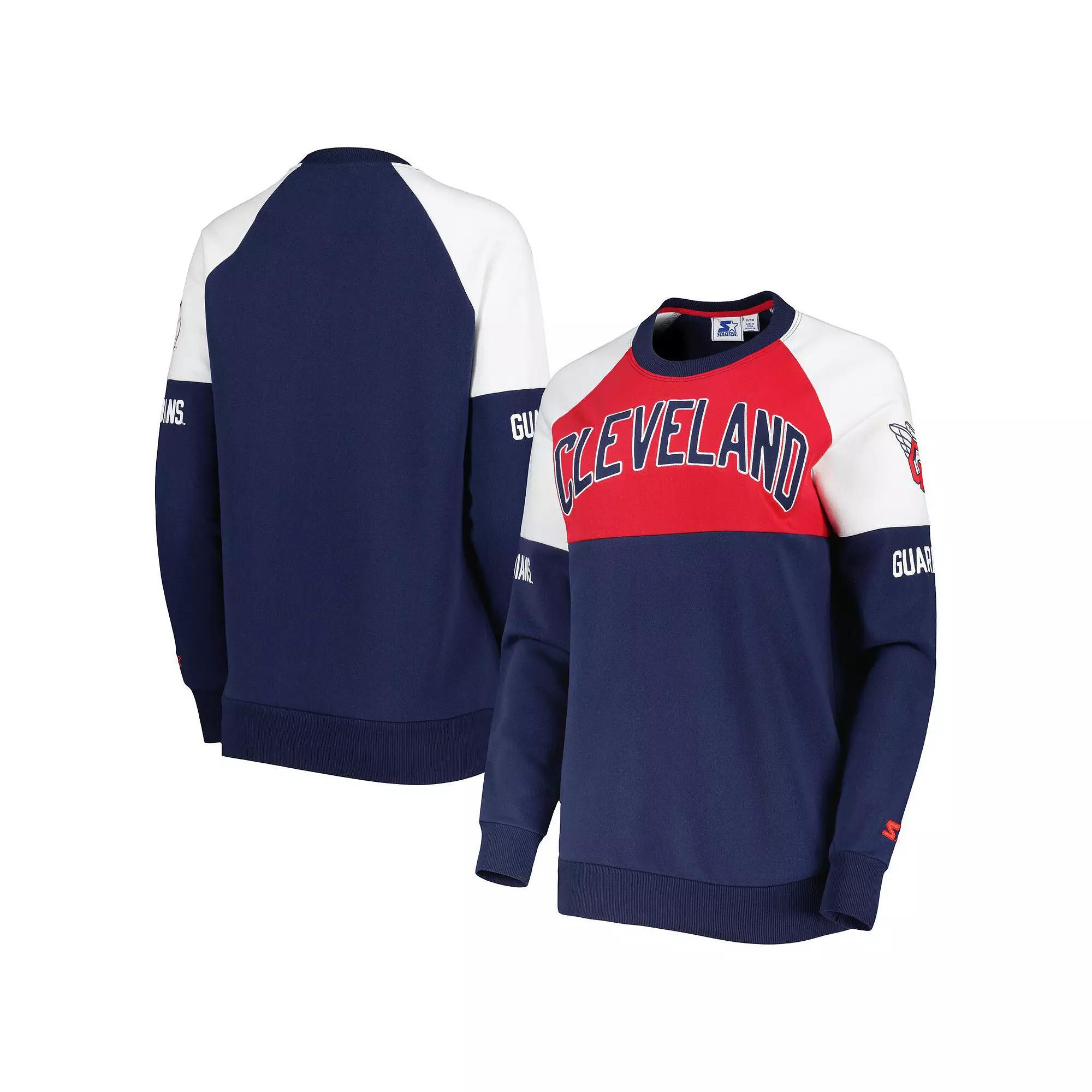 Women's Starter Navy/Red Cleveland Guardians Baseline Raglan Pullover Sweatshirt, Size: XS, Grd Blue Product Image