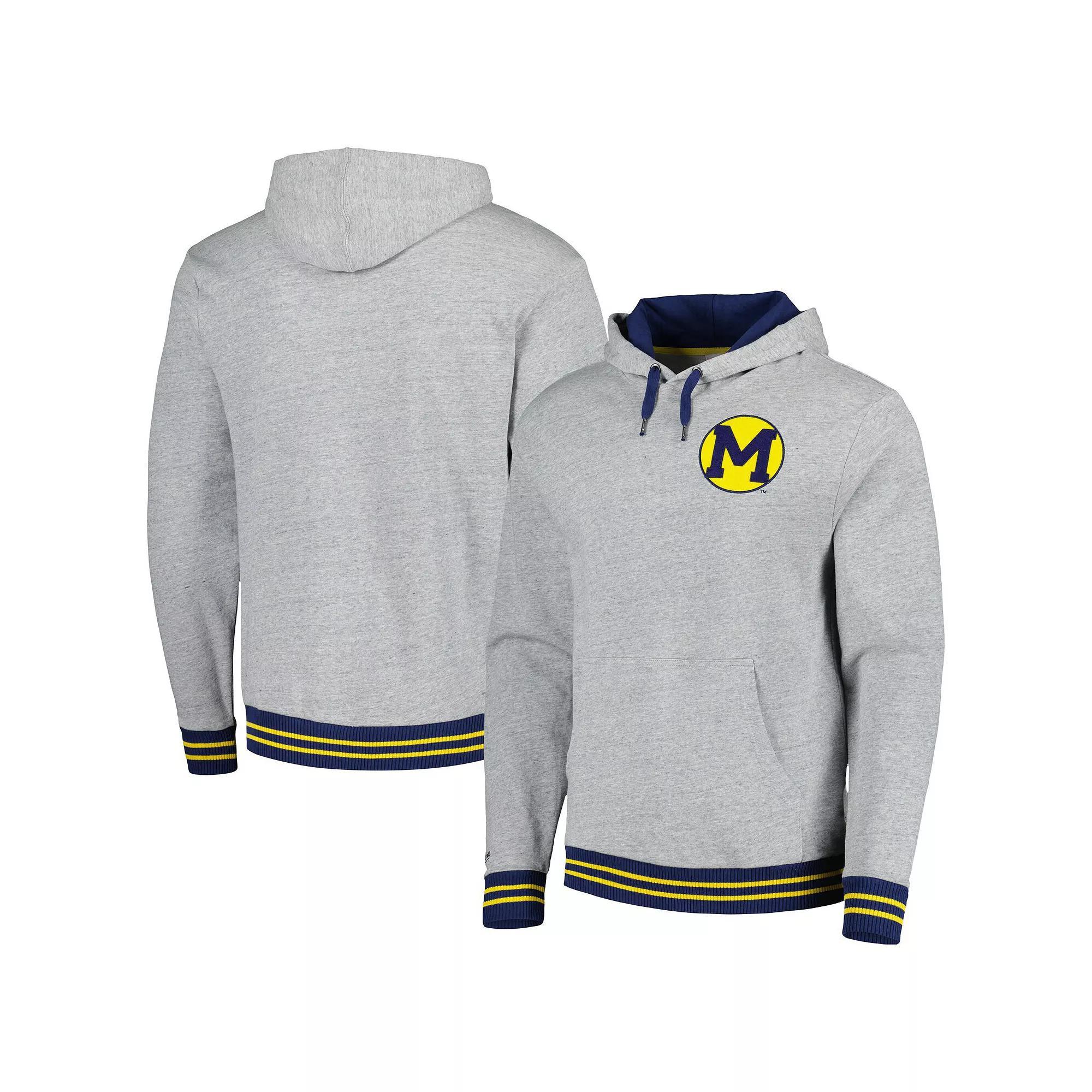Men's Mitchell & Ness Heather Gray Michigan Wolverines Pullover Hoodie,  Product Image