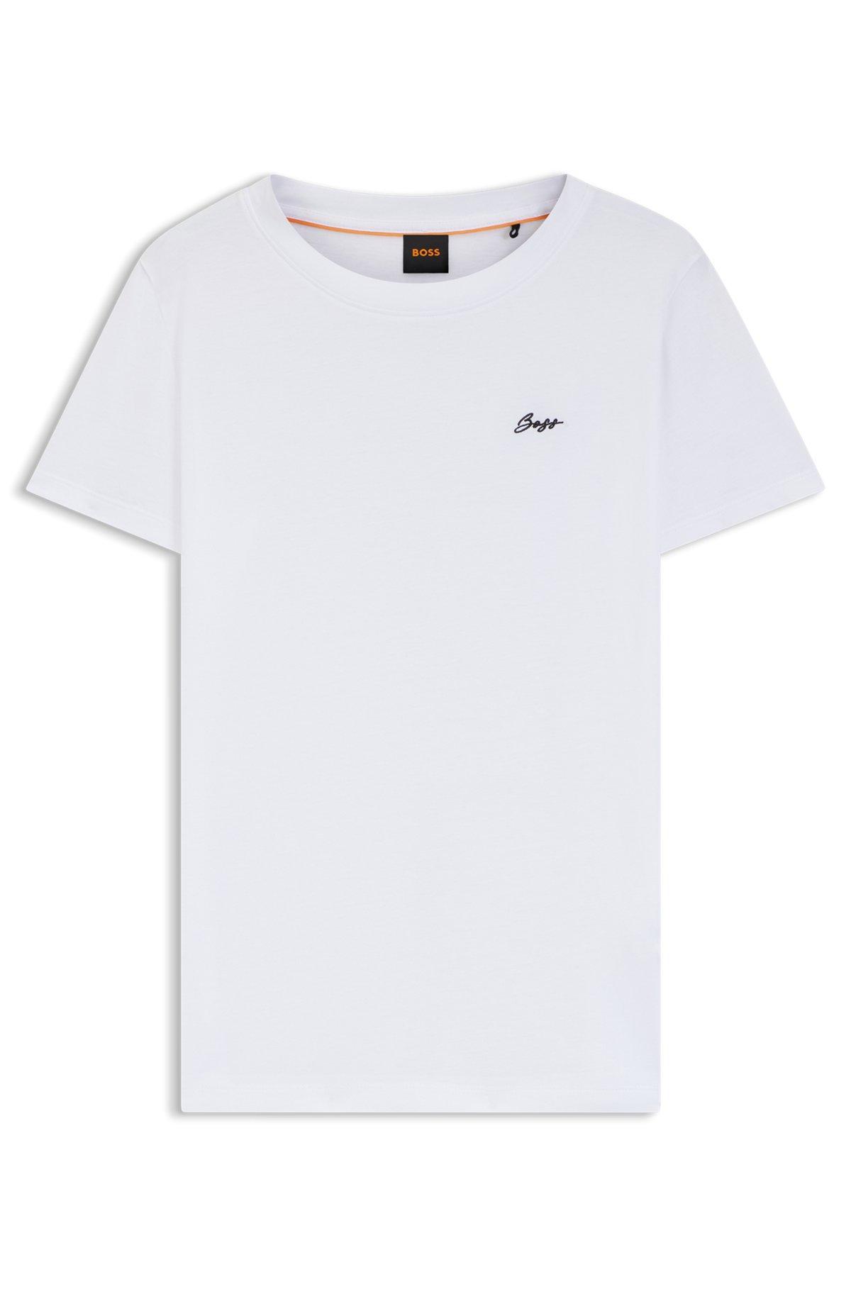BOSS - Cotton jersey T-shirt with handwritten-logo print - White Product Image