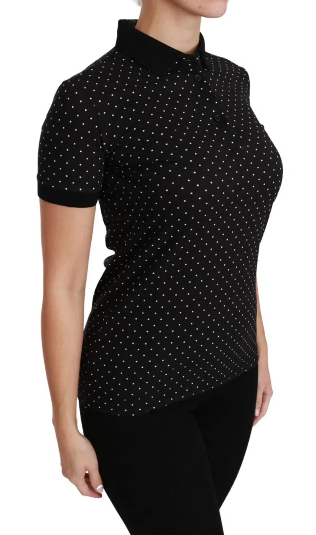 DOLCE & GABBANA Black Dotted Collared Polo Shirt Cotton Top Product Image