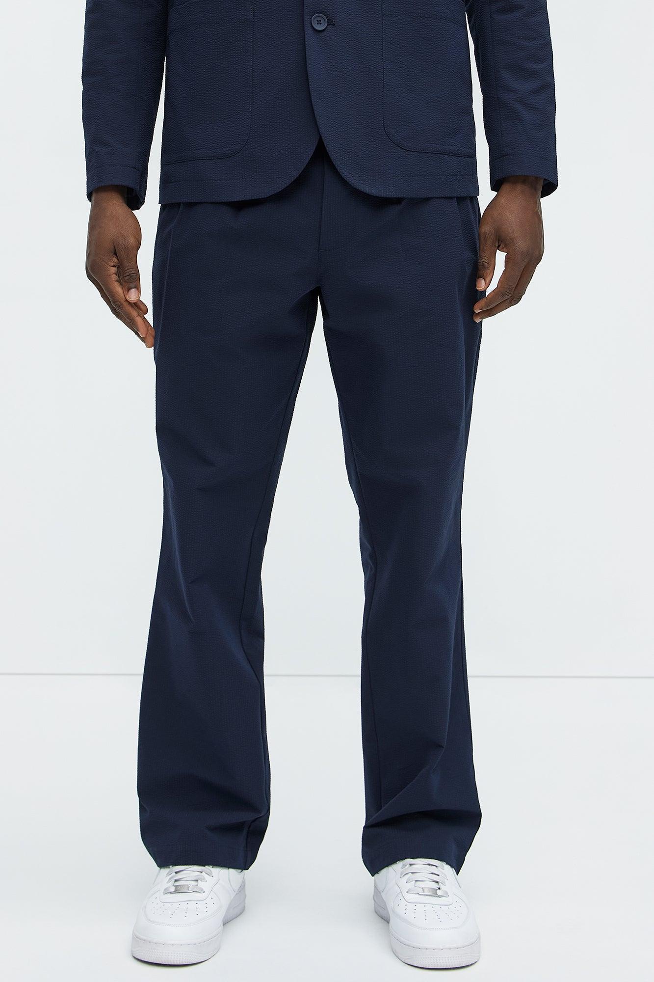 Seersucker Pleated Pants - Navy Product Image