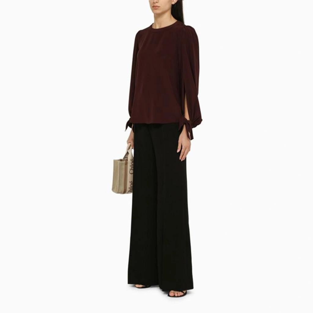 CHLOÉ Dark Purple Silk Blouse In White Product Image