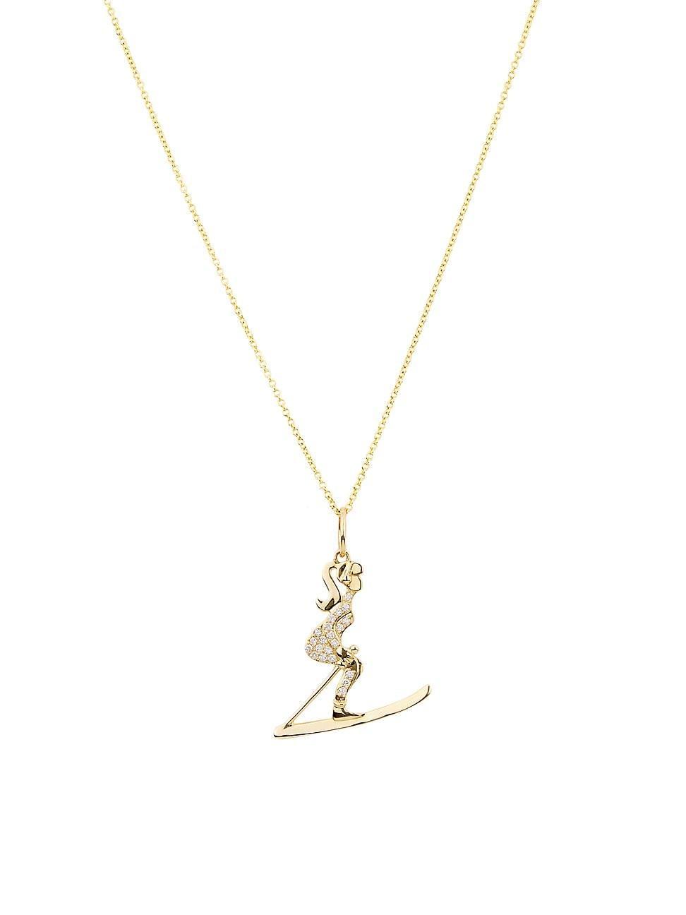 Womens 14K Yellow Gold & 0.16 TCW Diamond Pav Skier Pendant Necklace Product Image